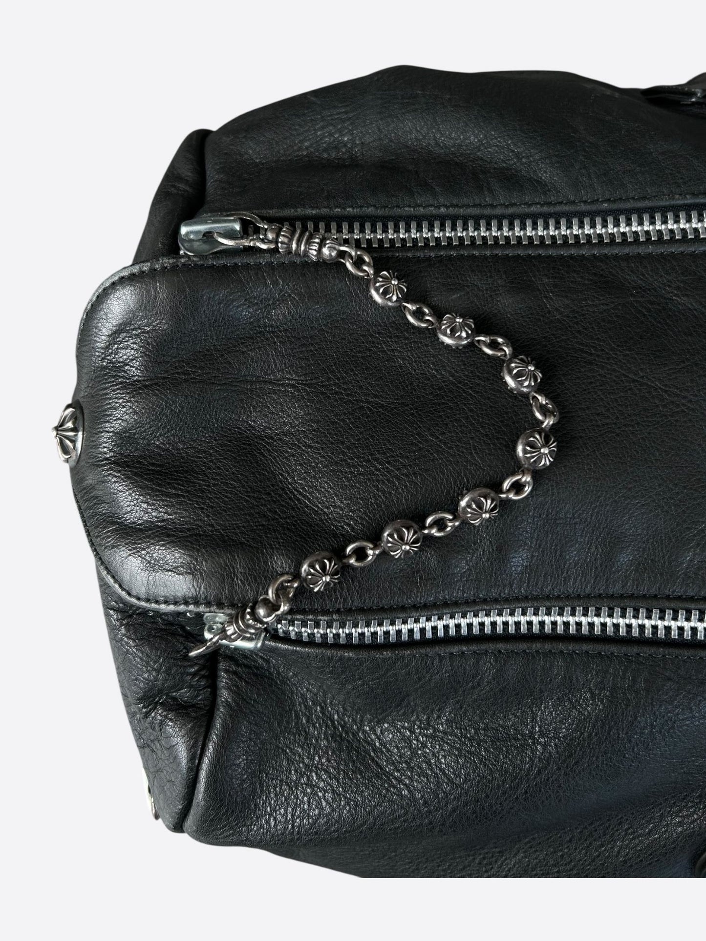 Chrome Hearts Black Leather Duffel Bag