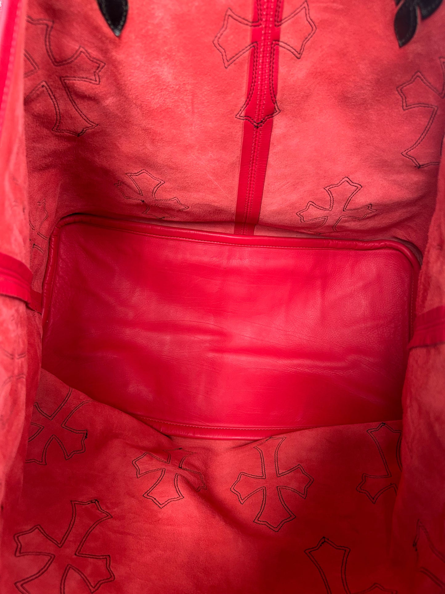 Chrome Hearts Red Leather Cross Patch Tote Bag