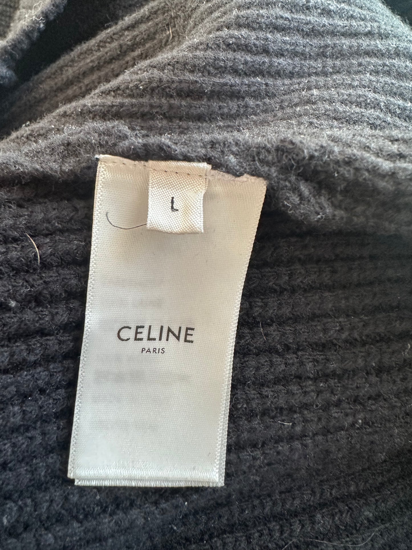 Celine Black & White Logo Ribbed Wool Hoodie