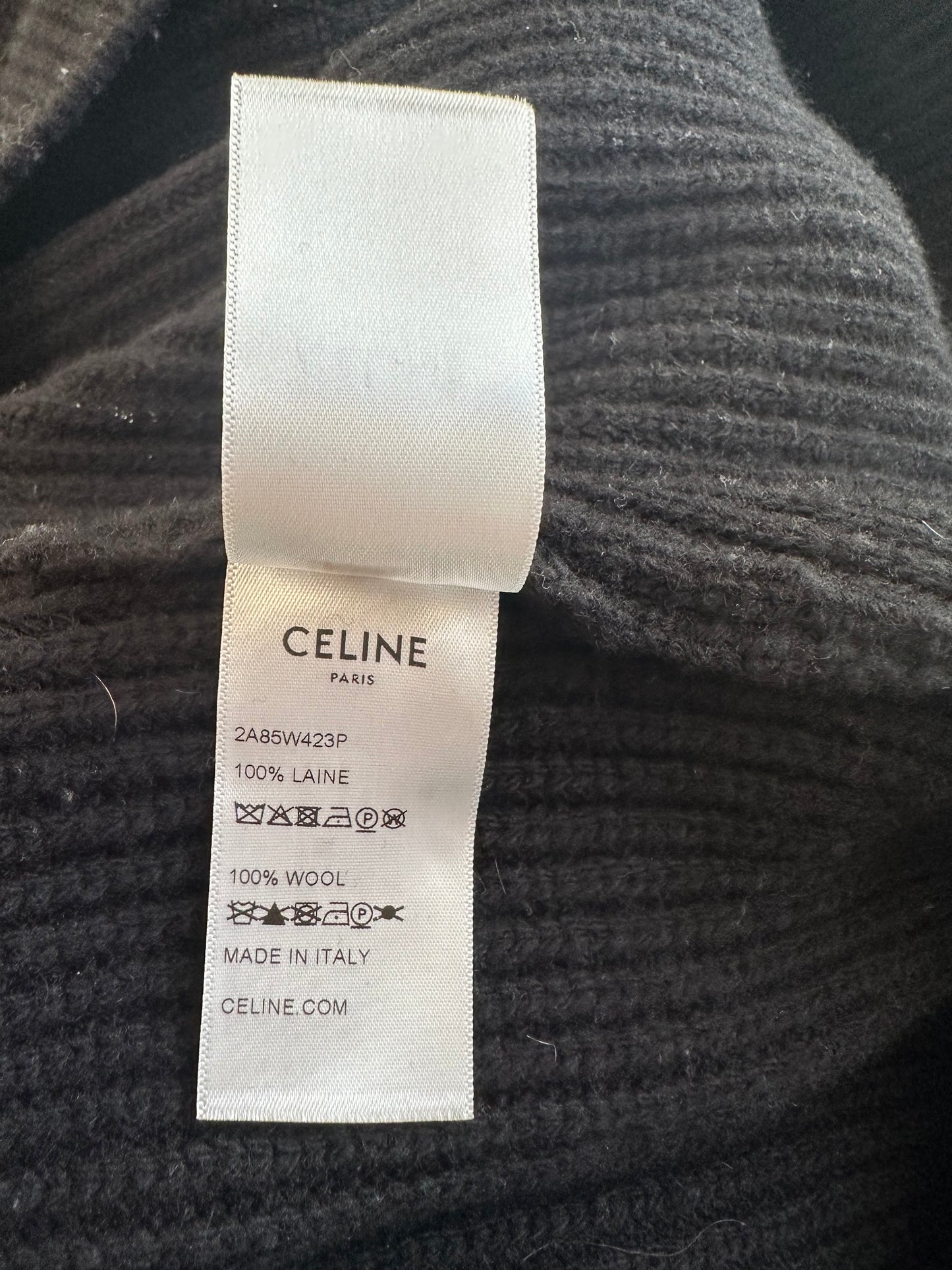 Celine Black & White Logo Ribbed Wool Hoodie