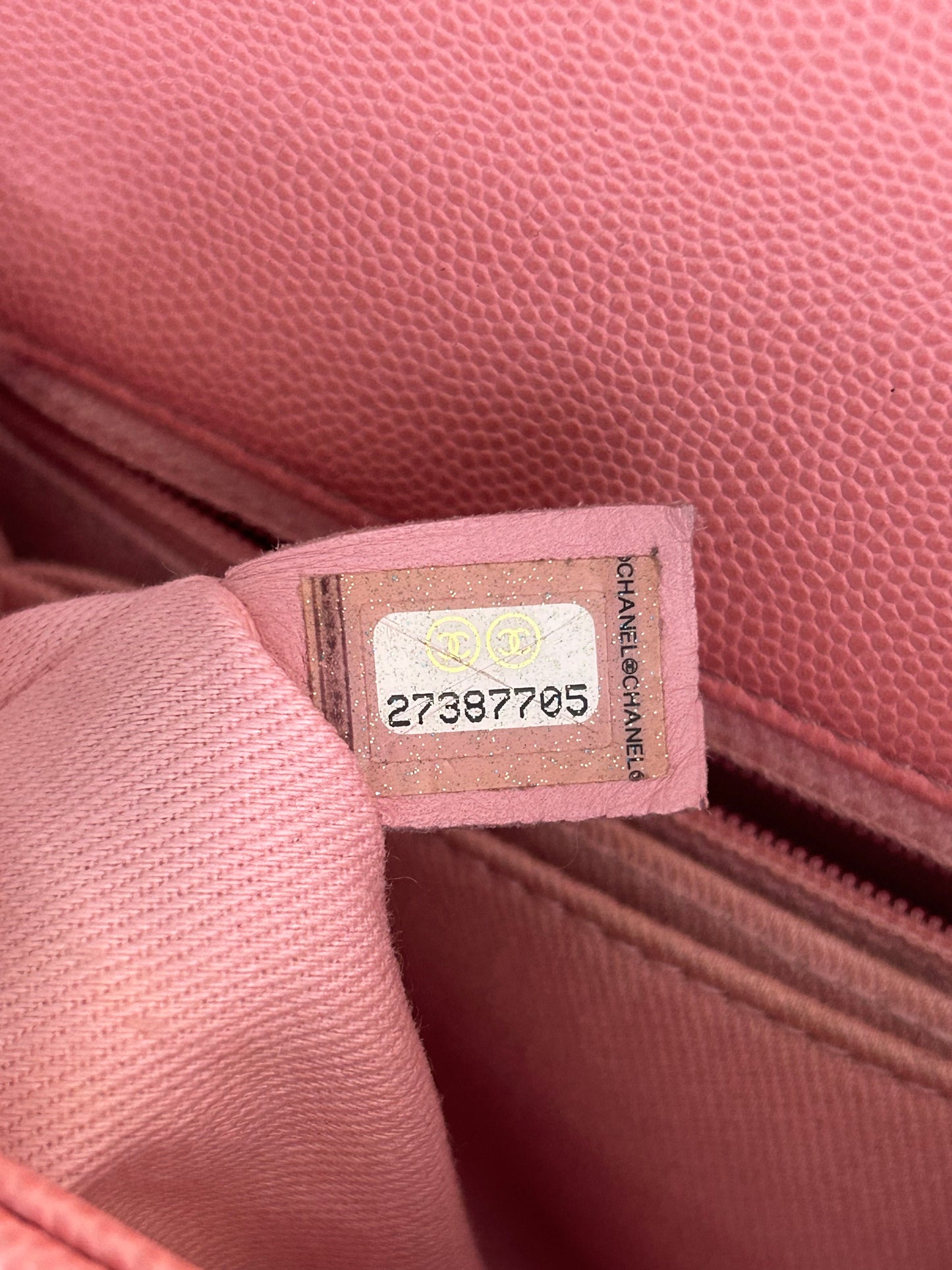 Chanel Pink Caviar Quilted Small Top Handle Bag