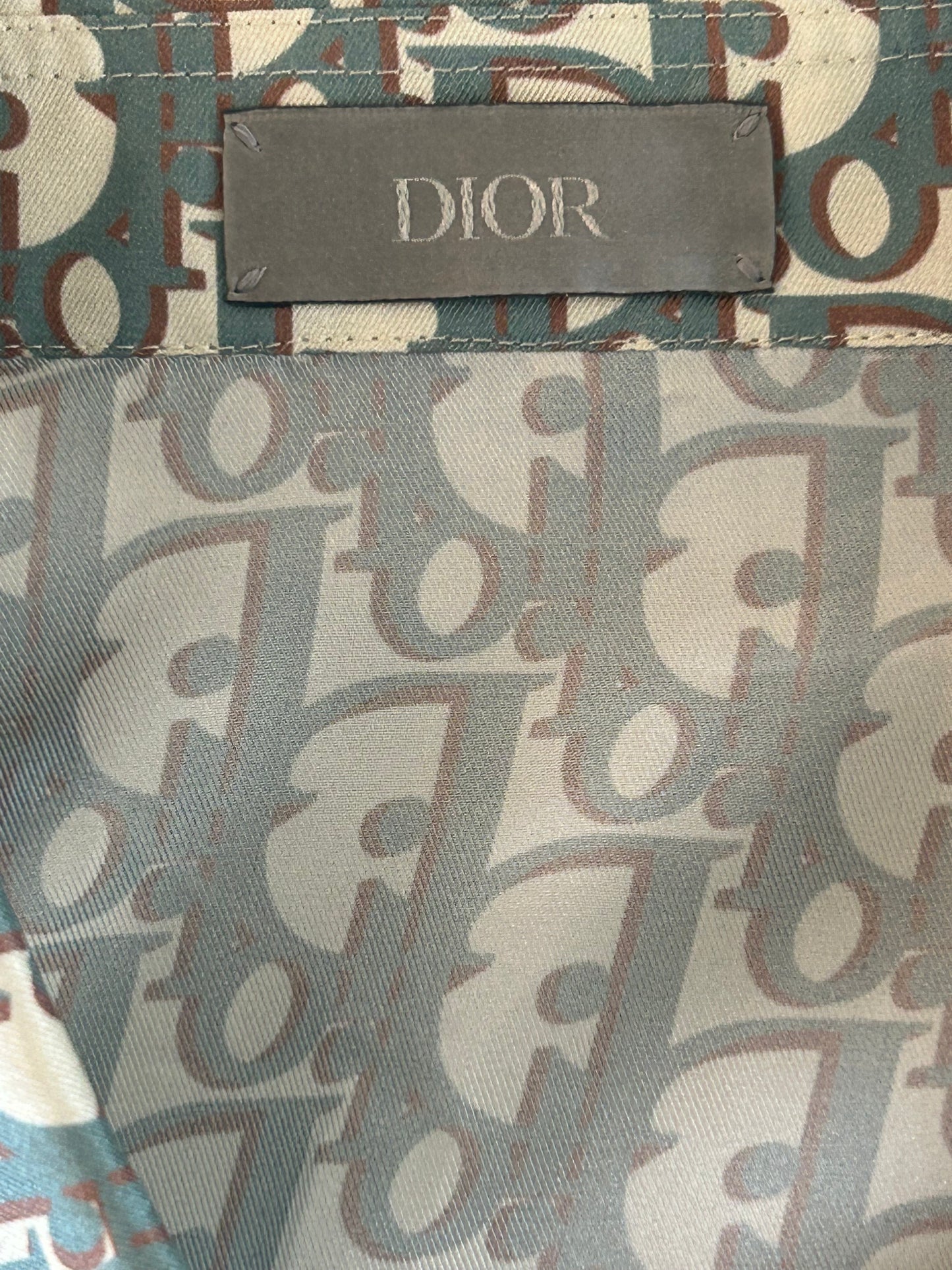 Dior White & Blue Oblique Silk Button Up Shirt