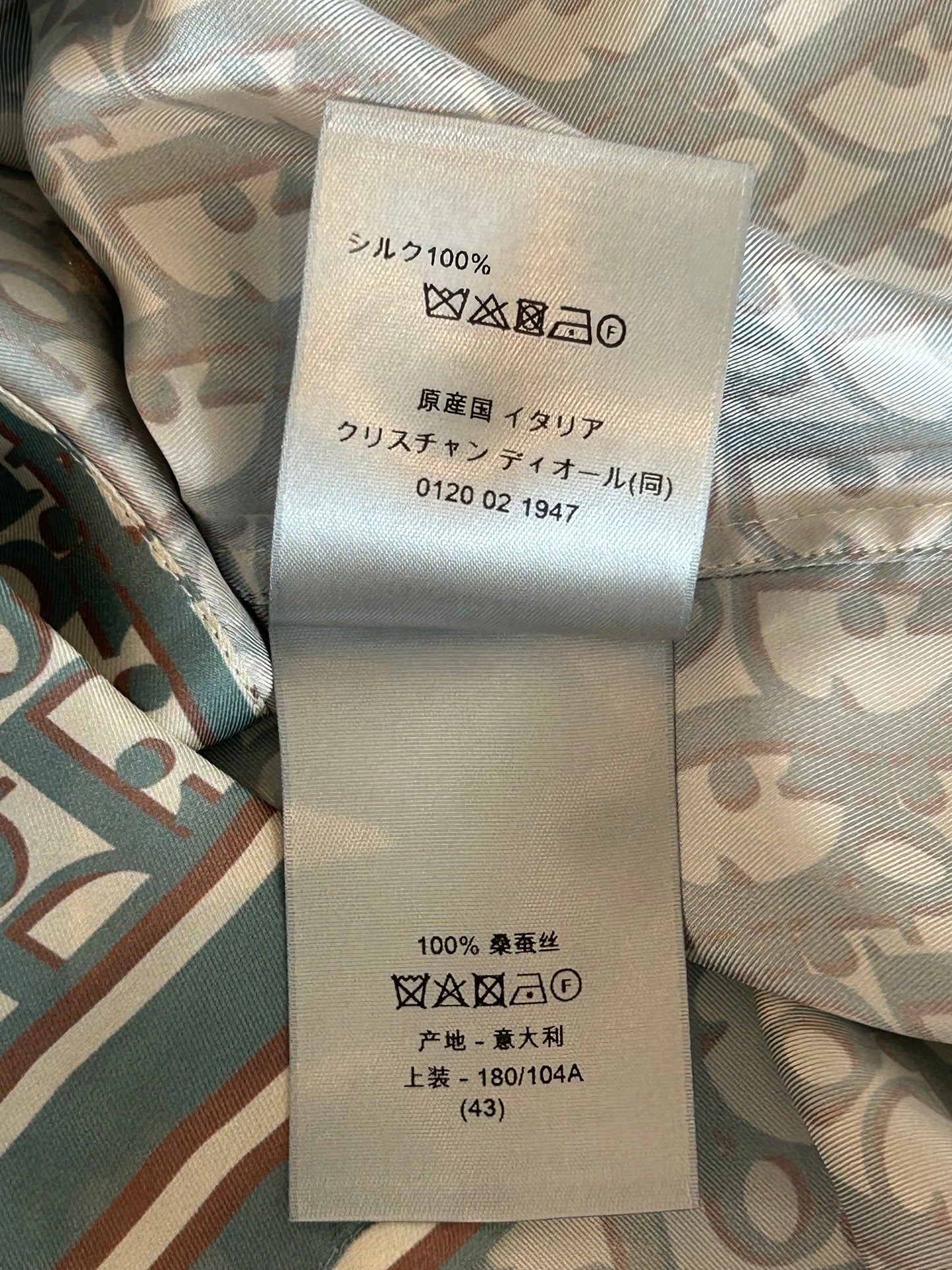 Dior White & Blue Oblique Silk Button Up Shirt
