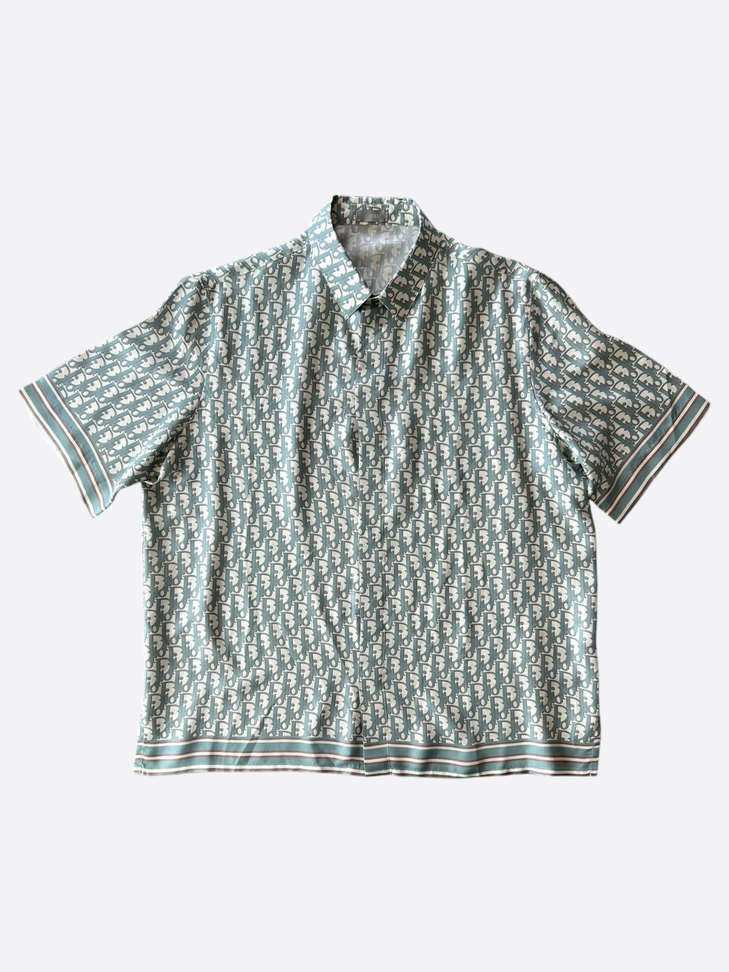Dior White & Blue Oblique Silk Button Up Shirt