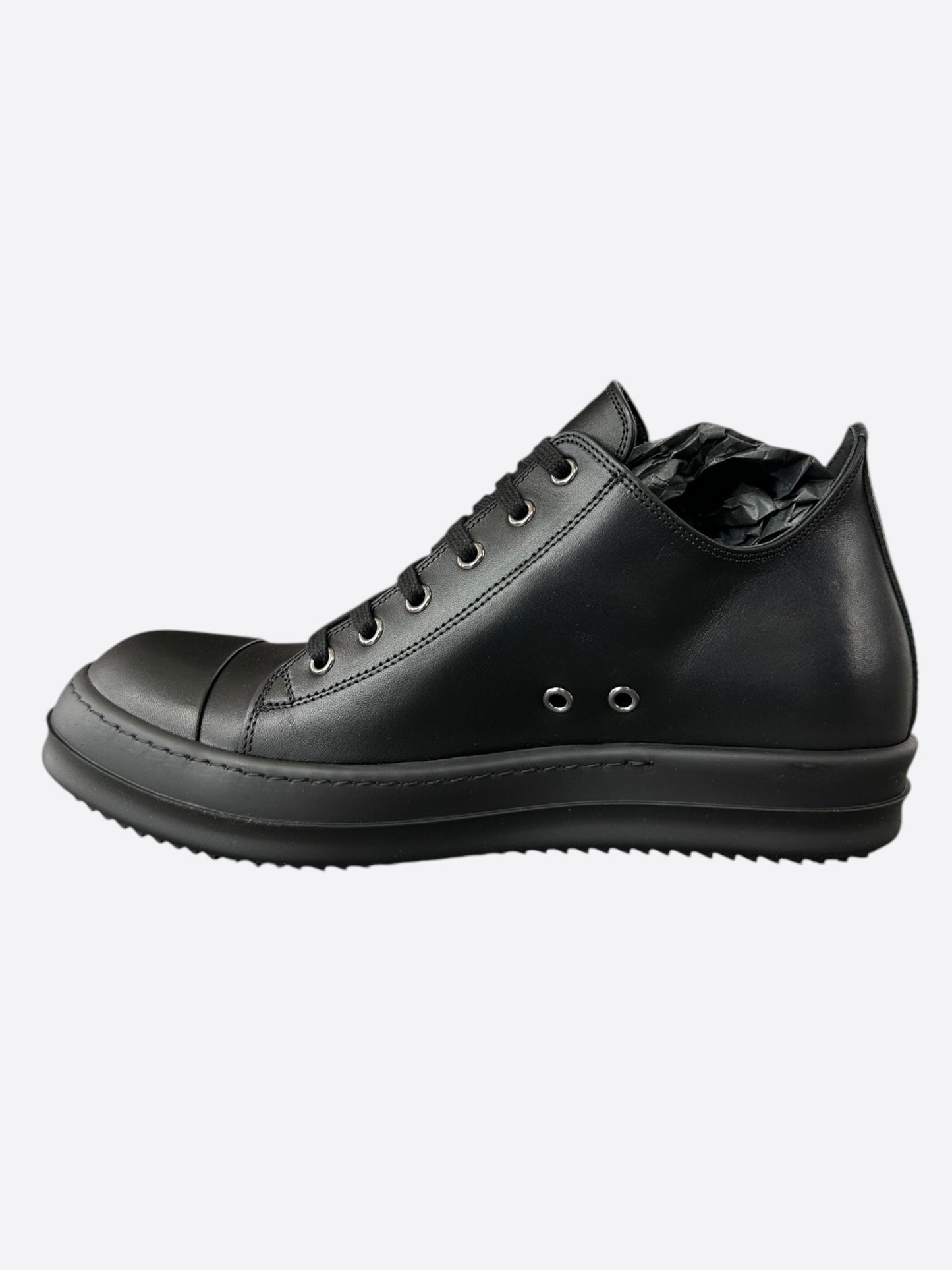 Rick Owens Black Leather Low Top Sneakers