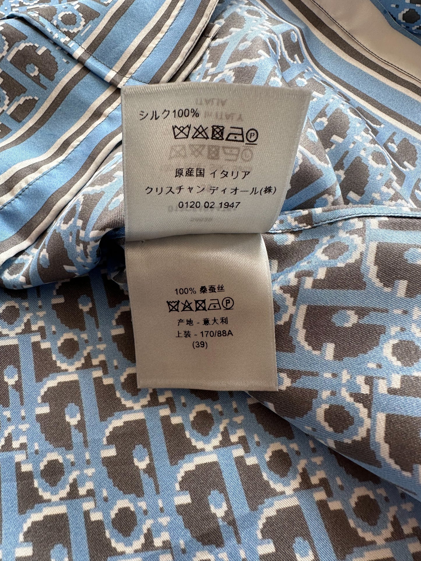 Dior Black & Blue Pixel Oblique Silk Button Up Shirt