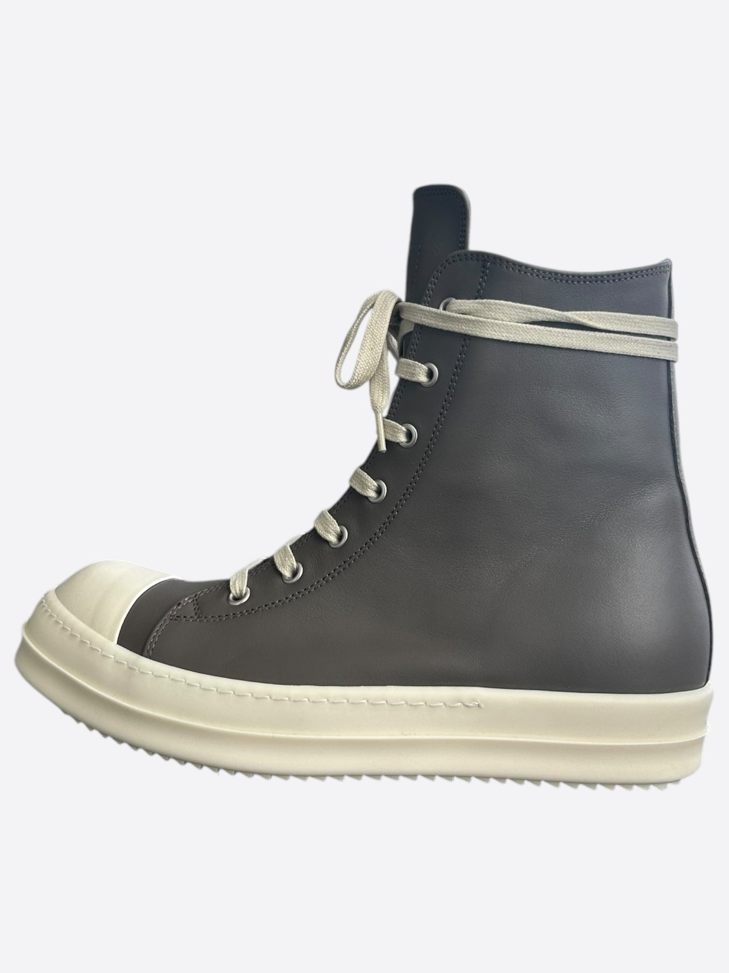 Rick Owens Grey & White Leather High Top Sneakers