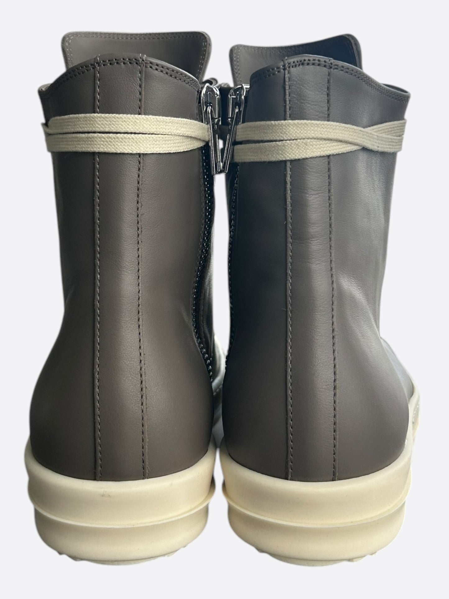 Rick Owens Grey & White Leather High Top Sneakers