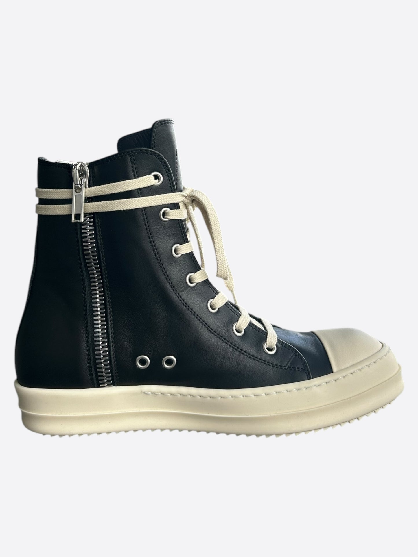Rick Owens Black & White Leather High Top Sneakers