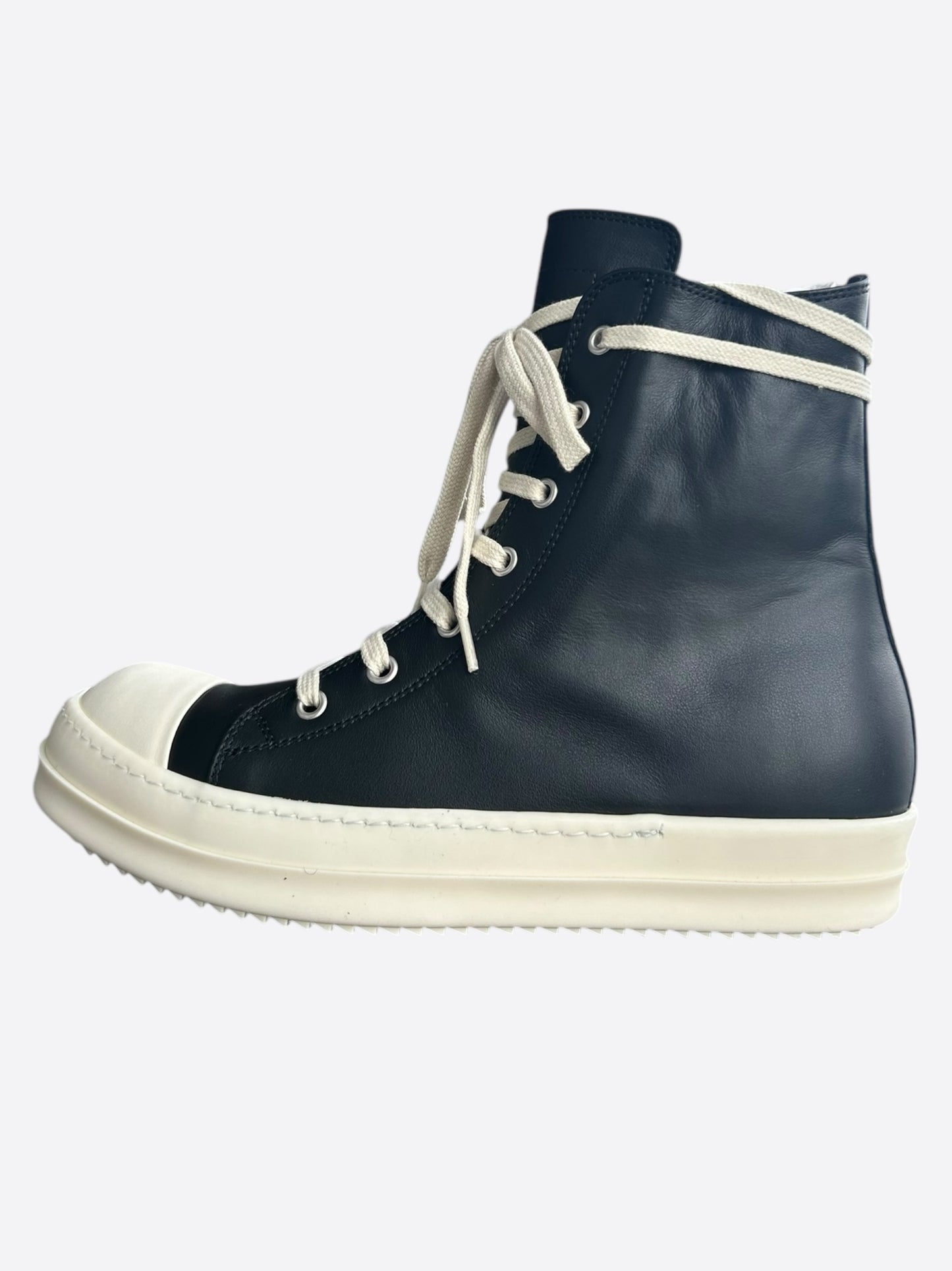 Rick Owens Black & White Leather High Top Sneakers