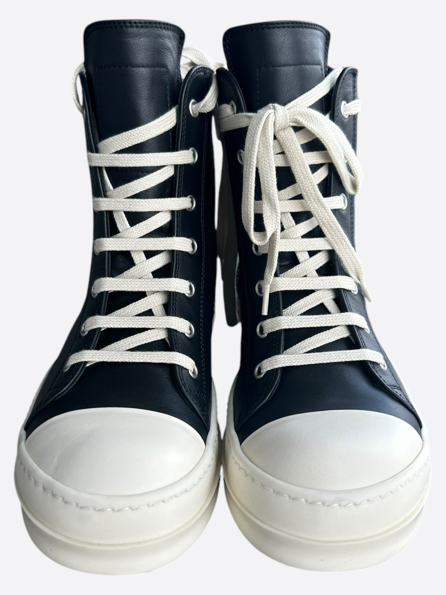 Rick Owens Black & White Leather High Top Sneakers