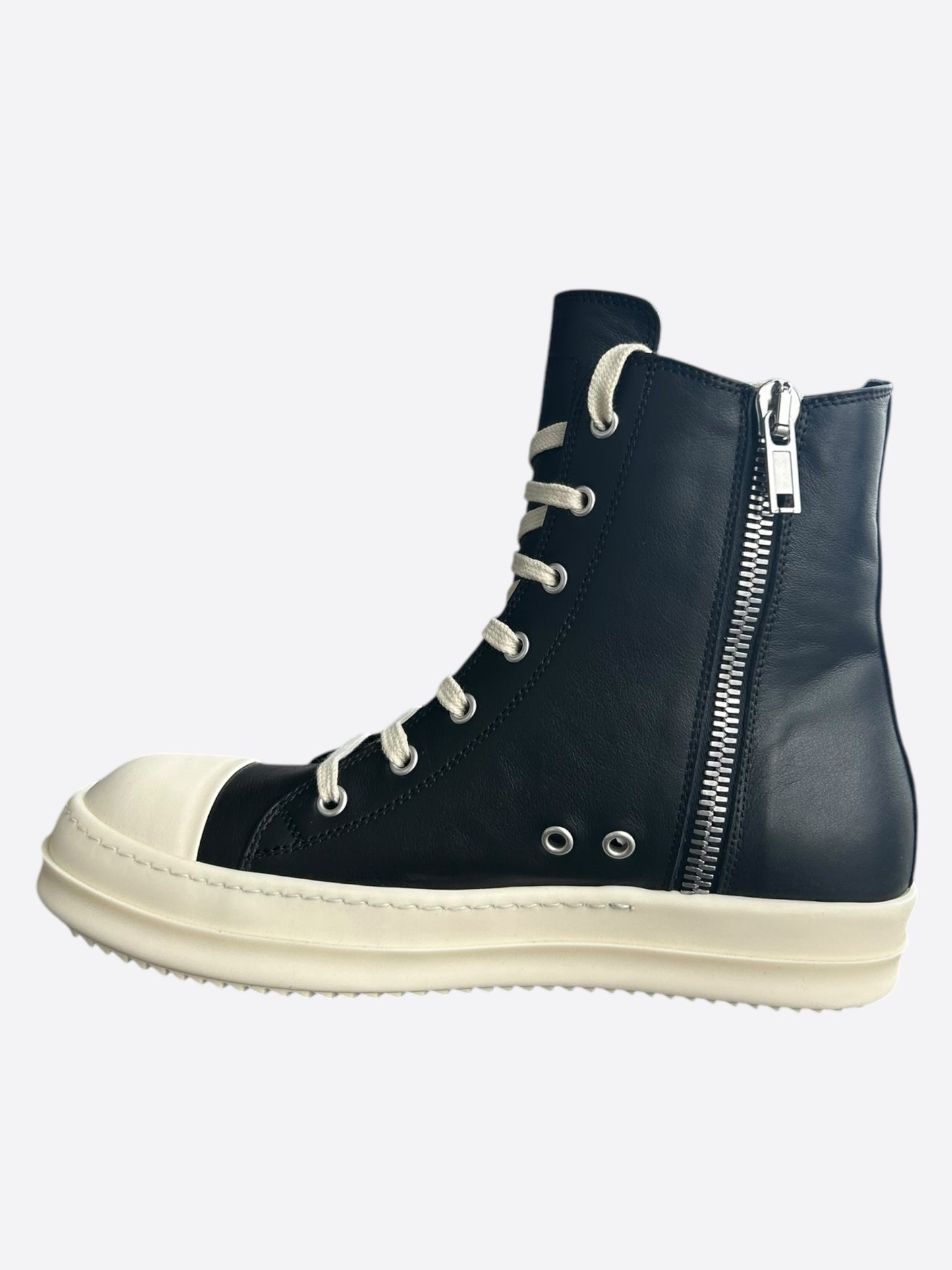 Rick Owens Black & White Leather High Top Sneakers