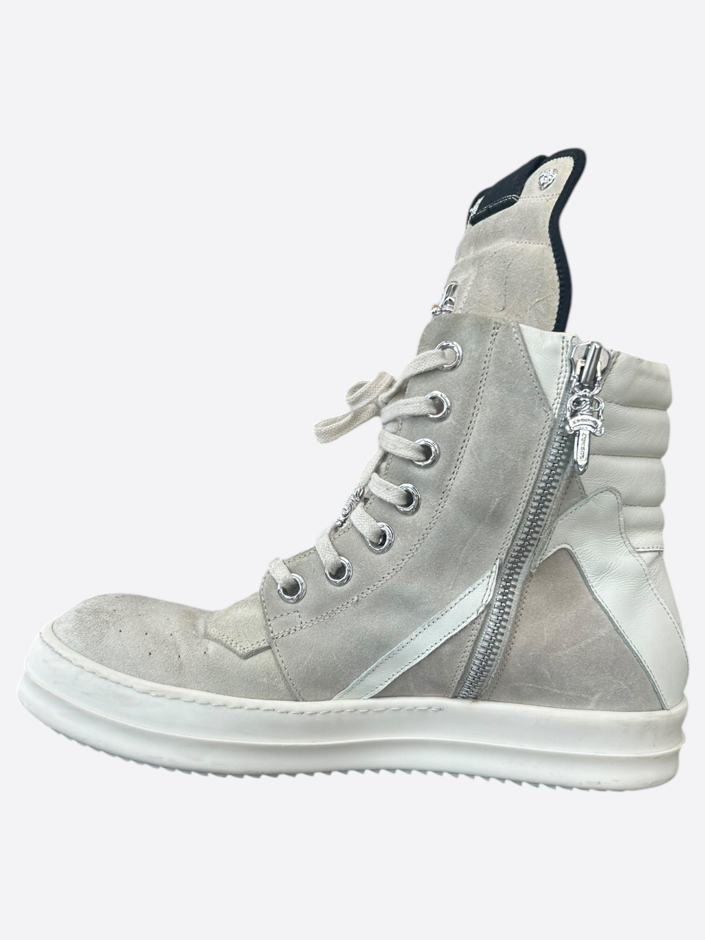 Rick Owens Chrome Hearts Beige & White Geobaskets