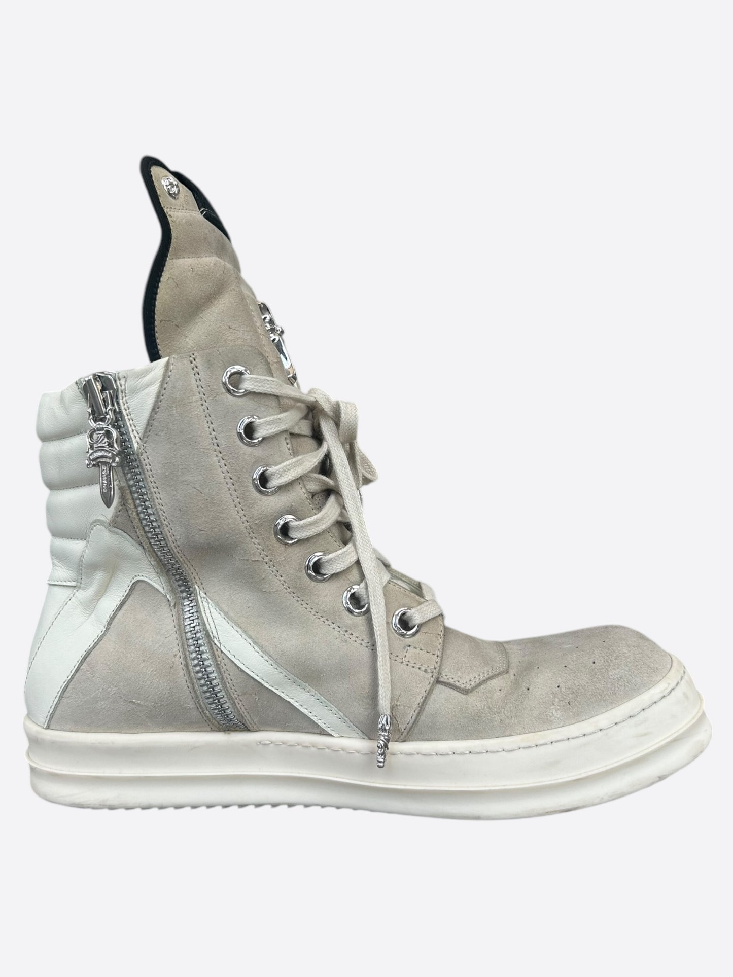 Rick Owens Chrome Hearts Beige & White Geobaskets