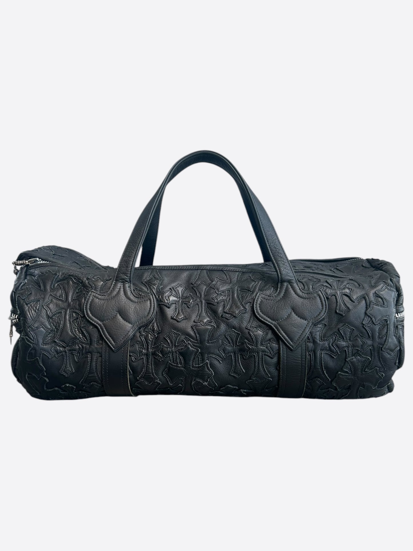 Chrome Hearts Black Leather Cross Patch Duffel Bag