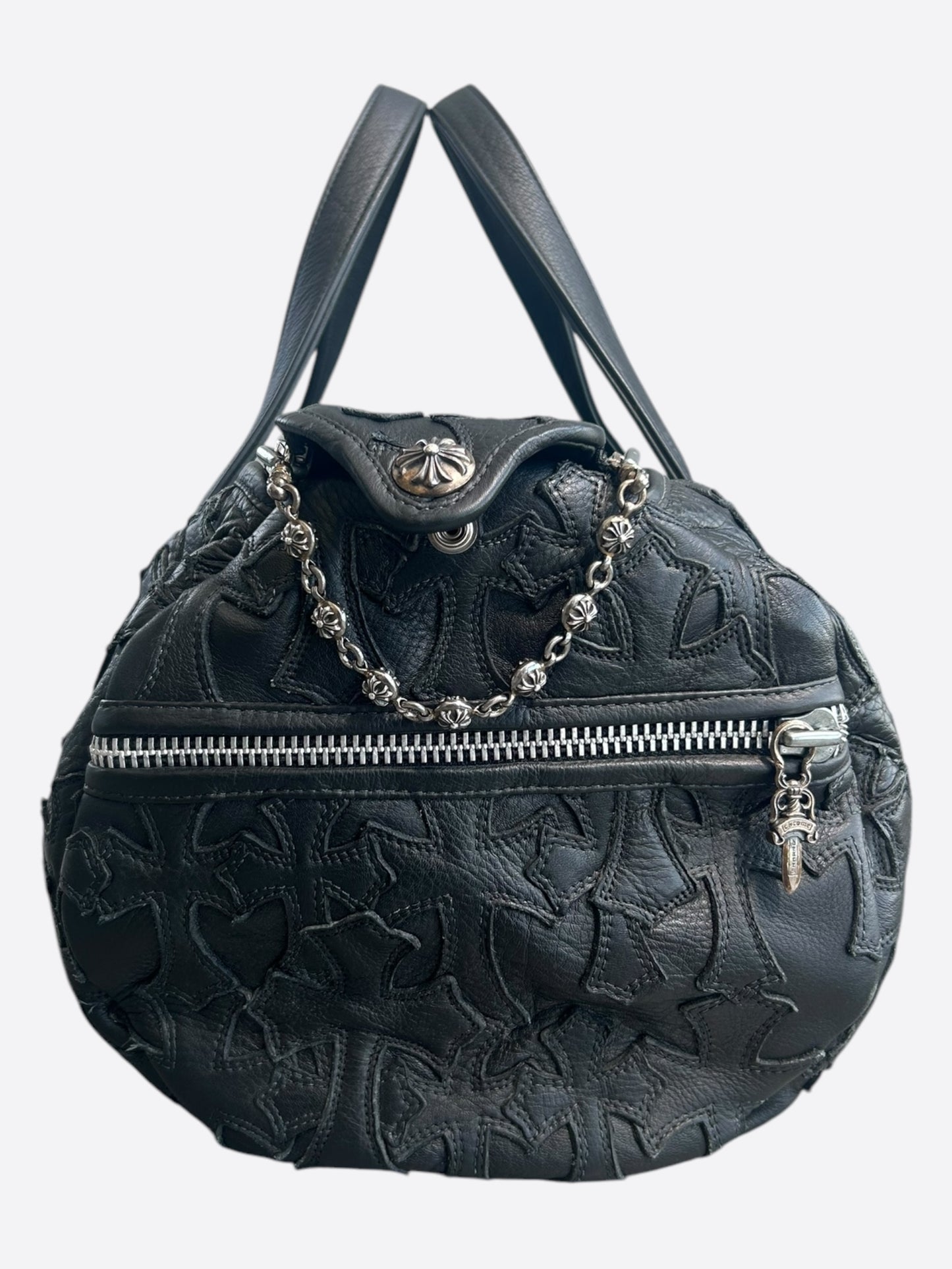 Chrome Hearts Black Leather Cross Patch Duffel Bag