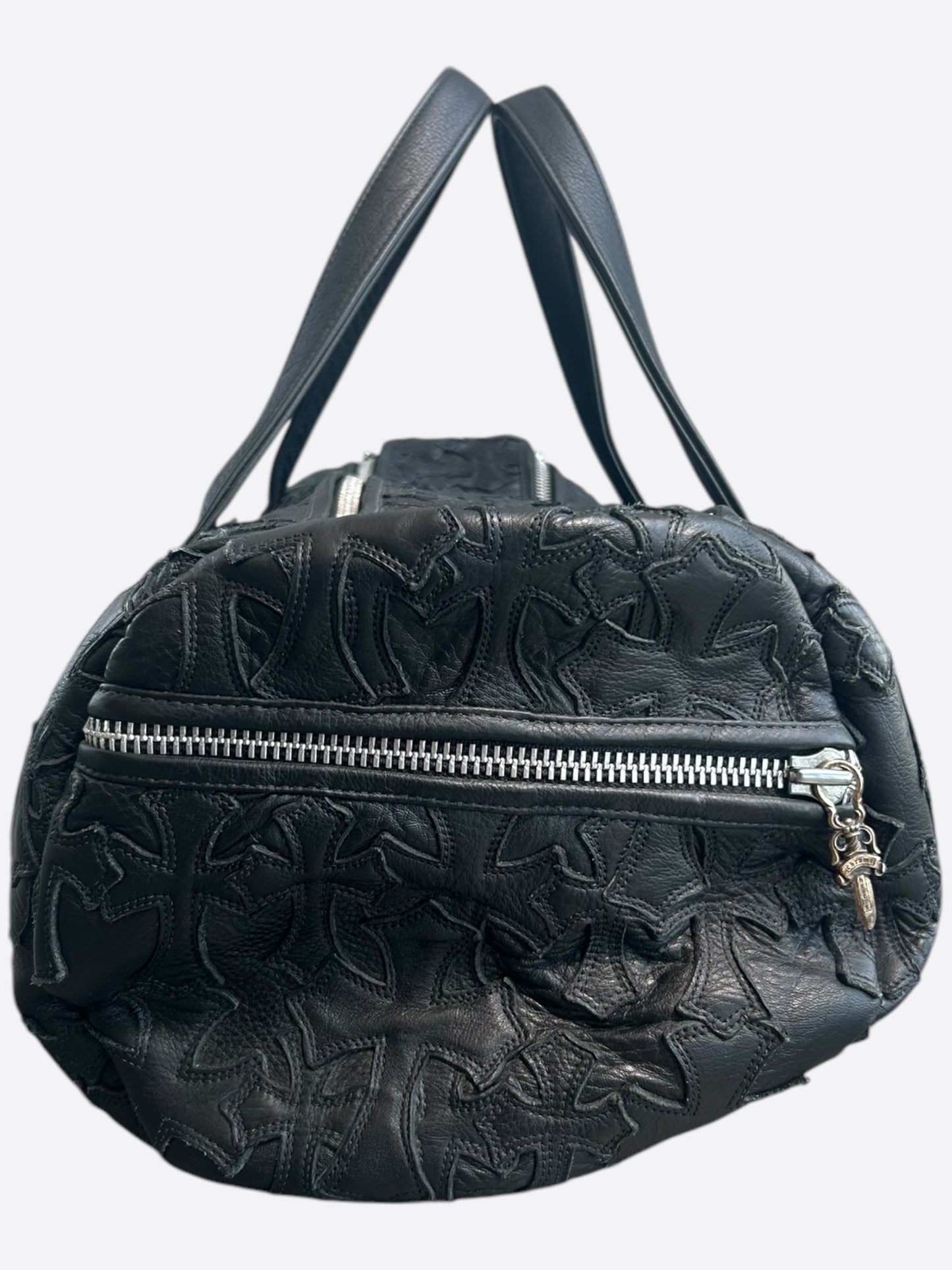 Chrome Hearts Black Leather Cross Patch Duffel Bag