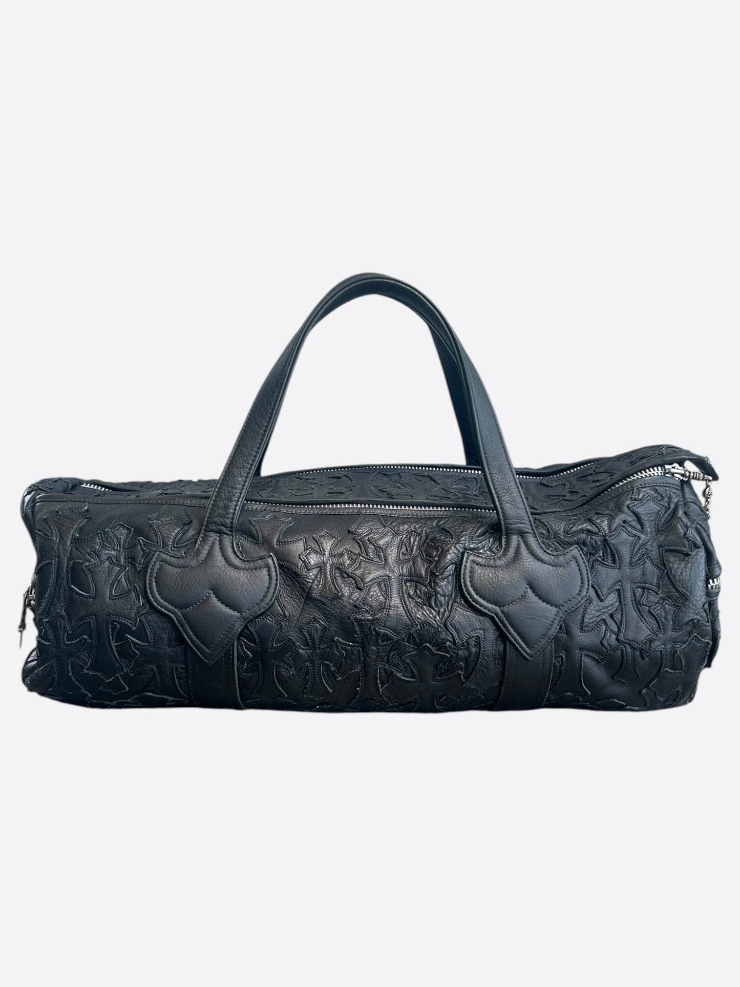 Chrome Hearts Black Leather Cross Patch Duffel Bag