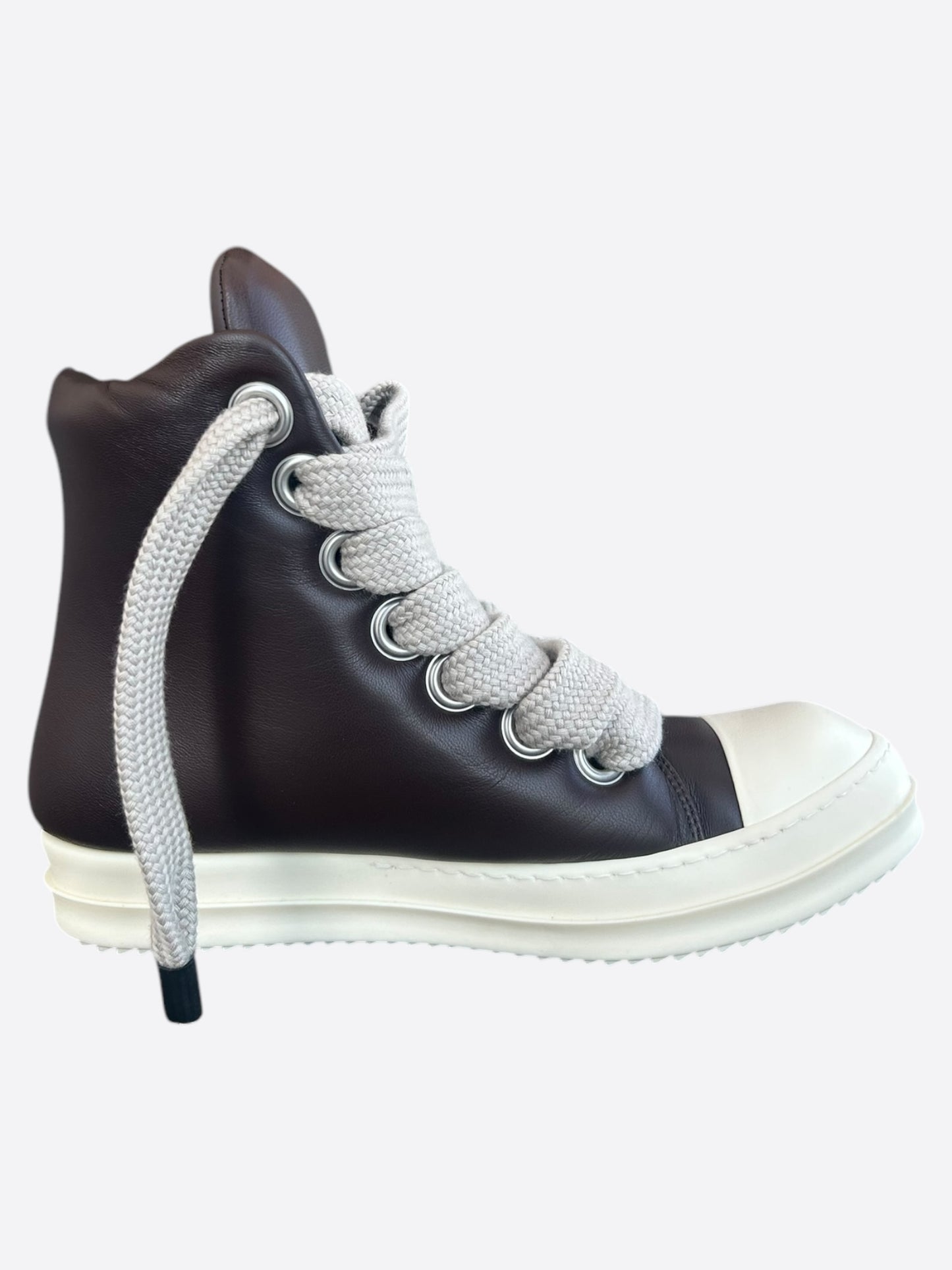 Rick Owens Brown & White Leather Jumbo High Top Sneakers