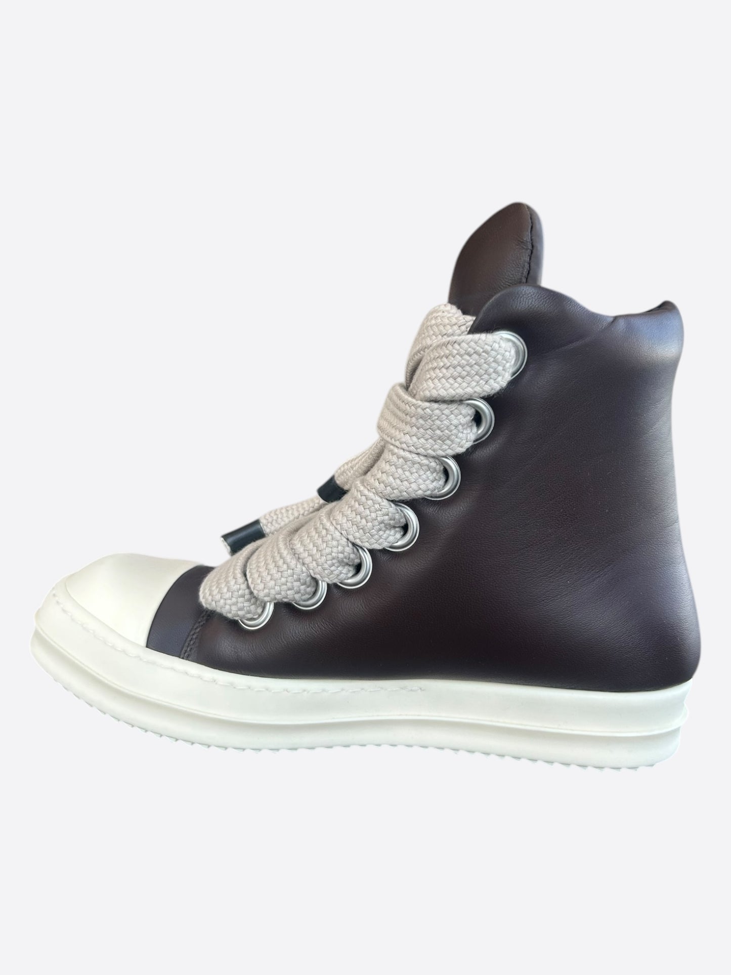 Rick Owens Brown & White Leather Jumbo High Top Sneakers