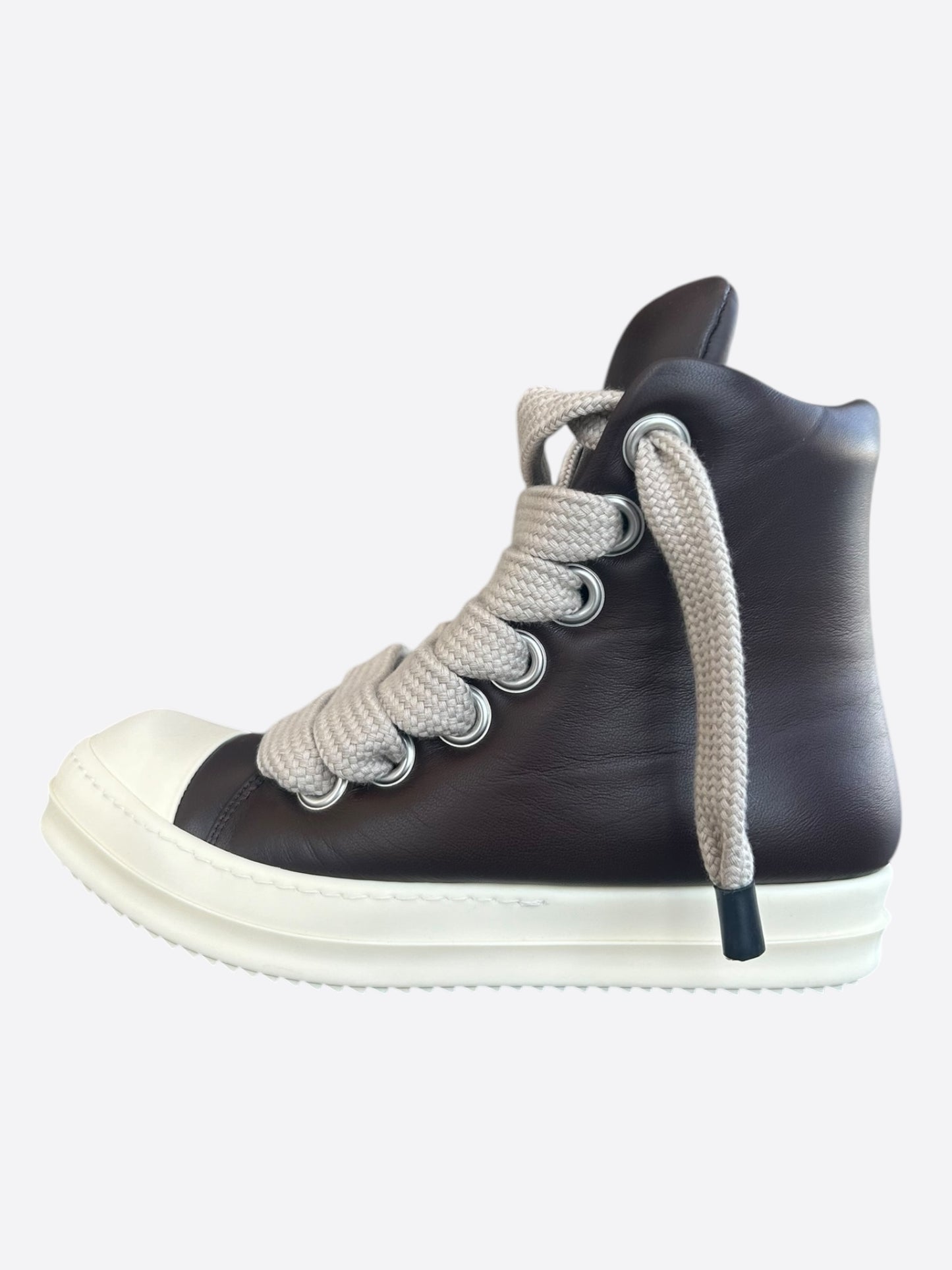 Rick Owens Brown & White Leather Jumbo High Top Sneakers