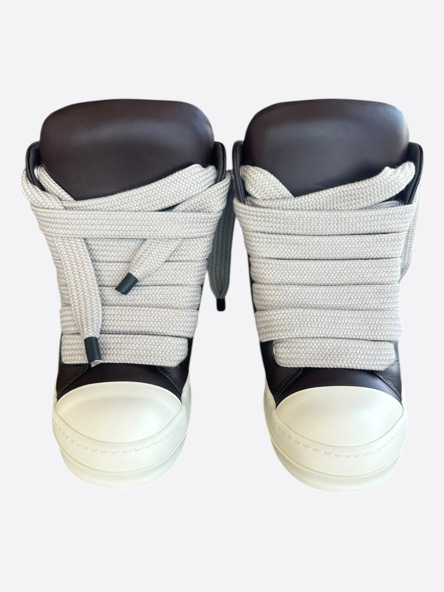 Rick Owens Brown & White Leather Jumbo High Top Sneakers