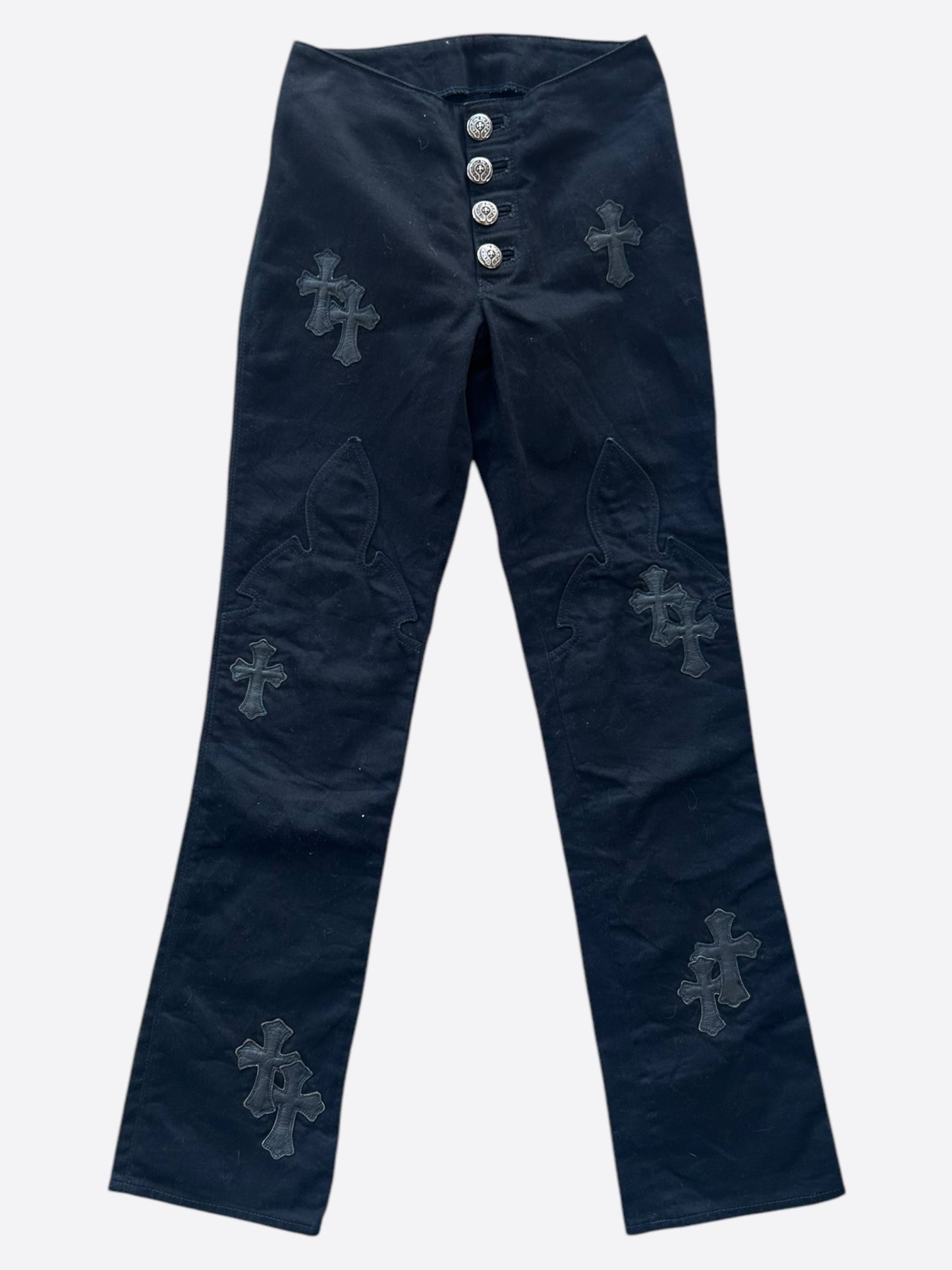Chrome Hearts Black Leather Cross Patch Women's Jeans