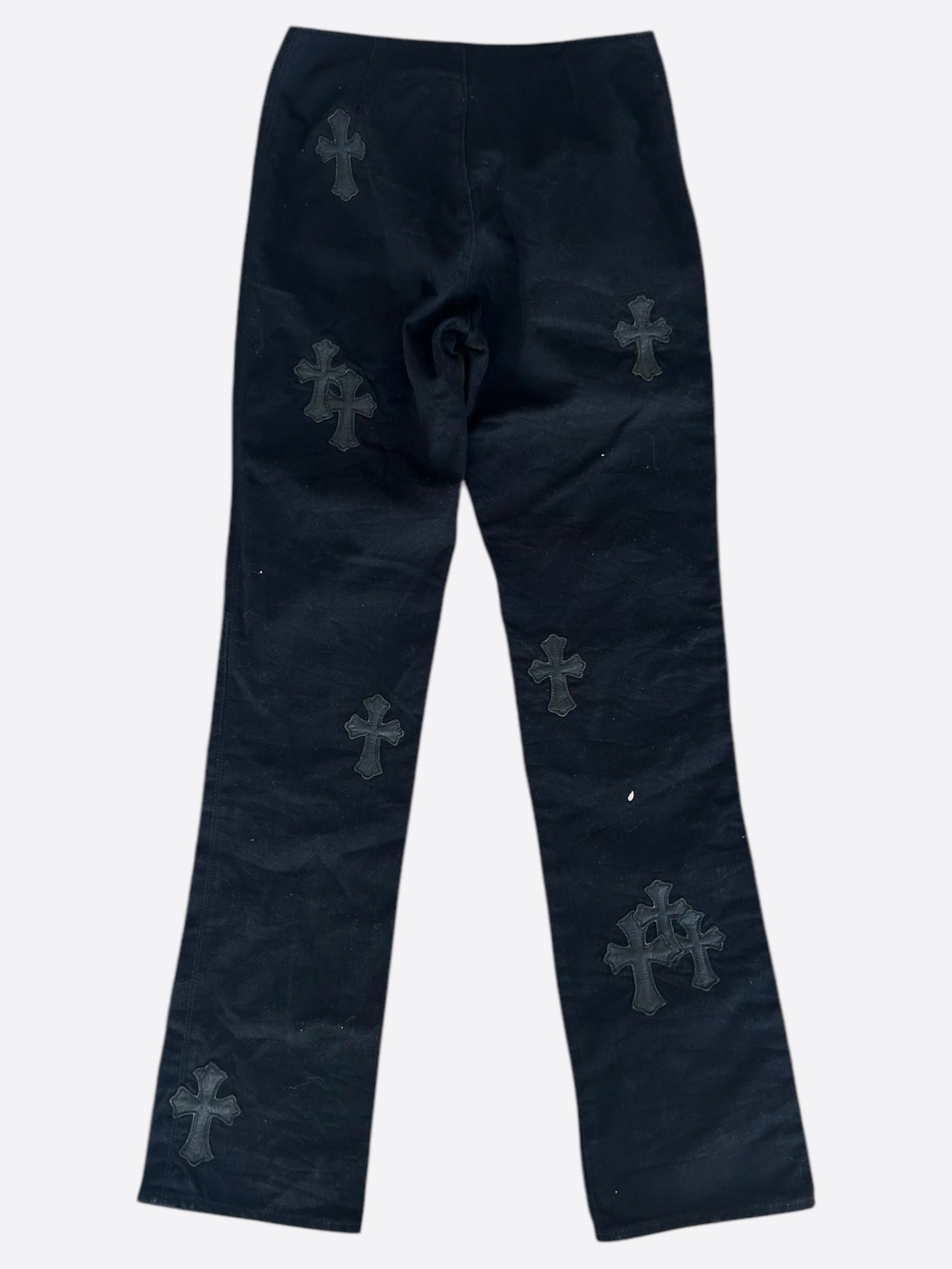 Chrome Hearts Black Leather Cross Patch Women's Jeans