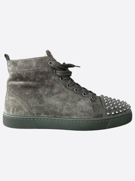 Christian Louboutin Grey Velour High Top Spiked Sneakers