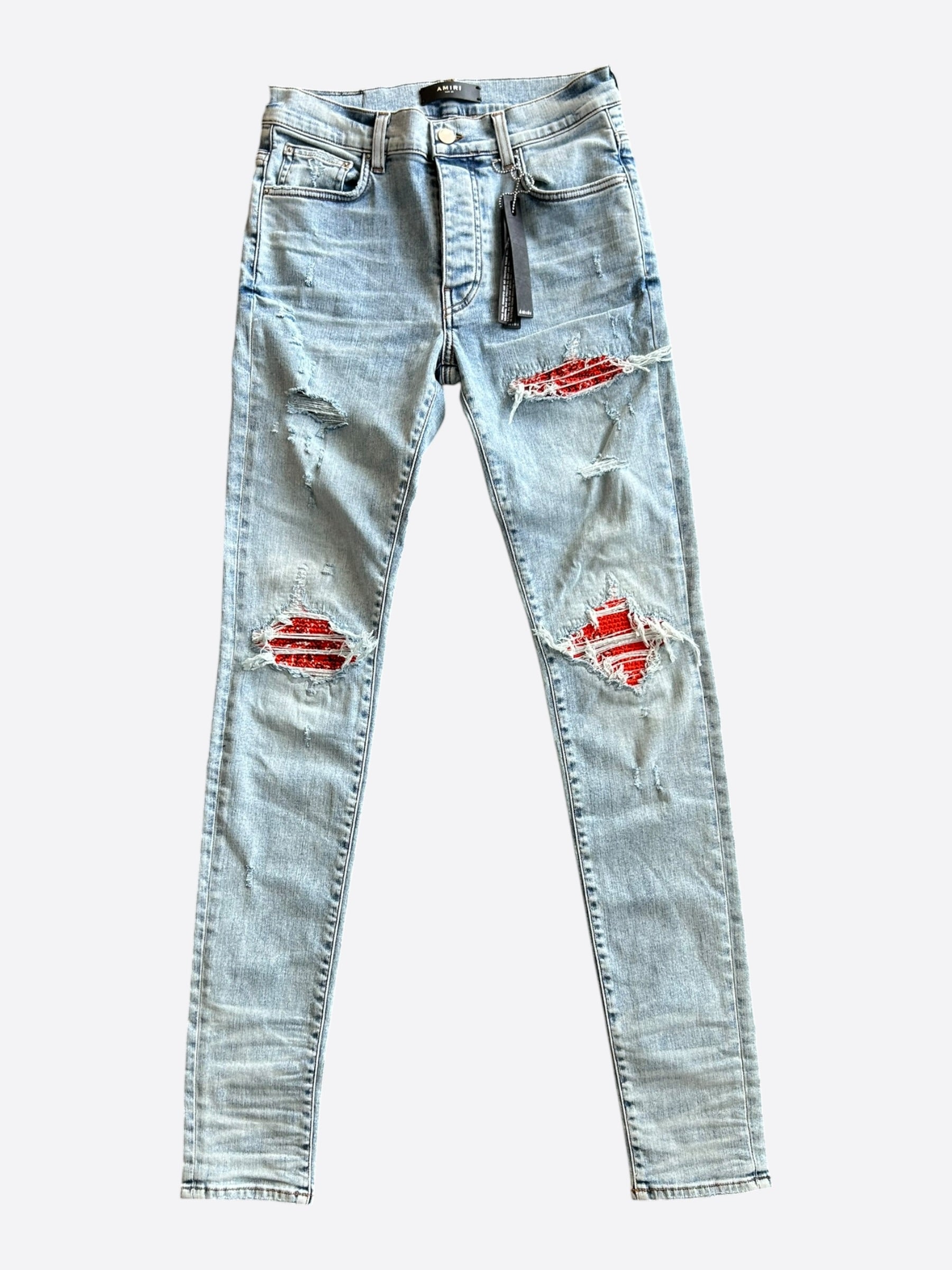 Amiri Light Blue & Orange Bandana Patch MX1 Jeans – Savonches