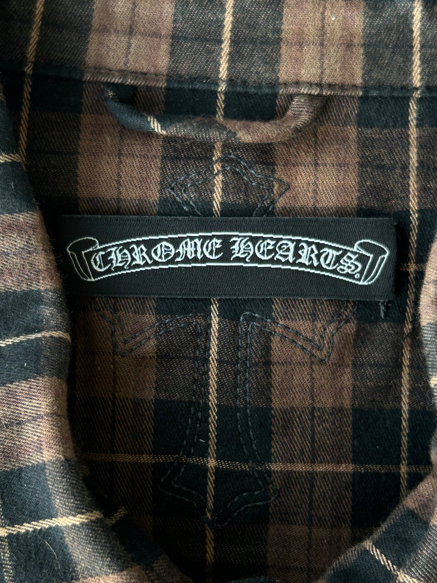 Chrome Hearts Brown & Black Leather Cross Patch Flannel