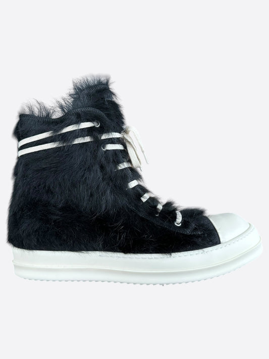 Rick Owens Black & White Ponyhair High Top Sneakers
