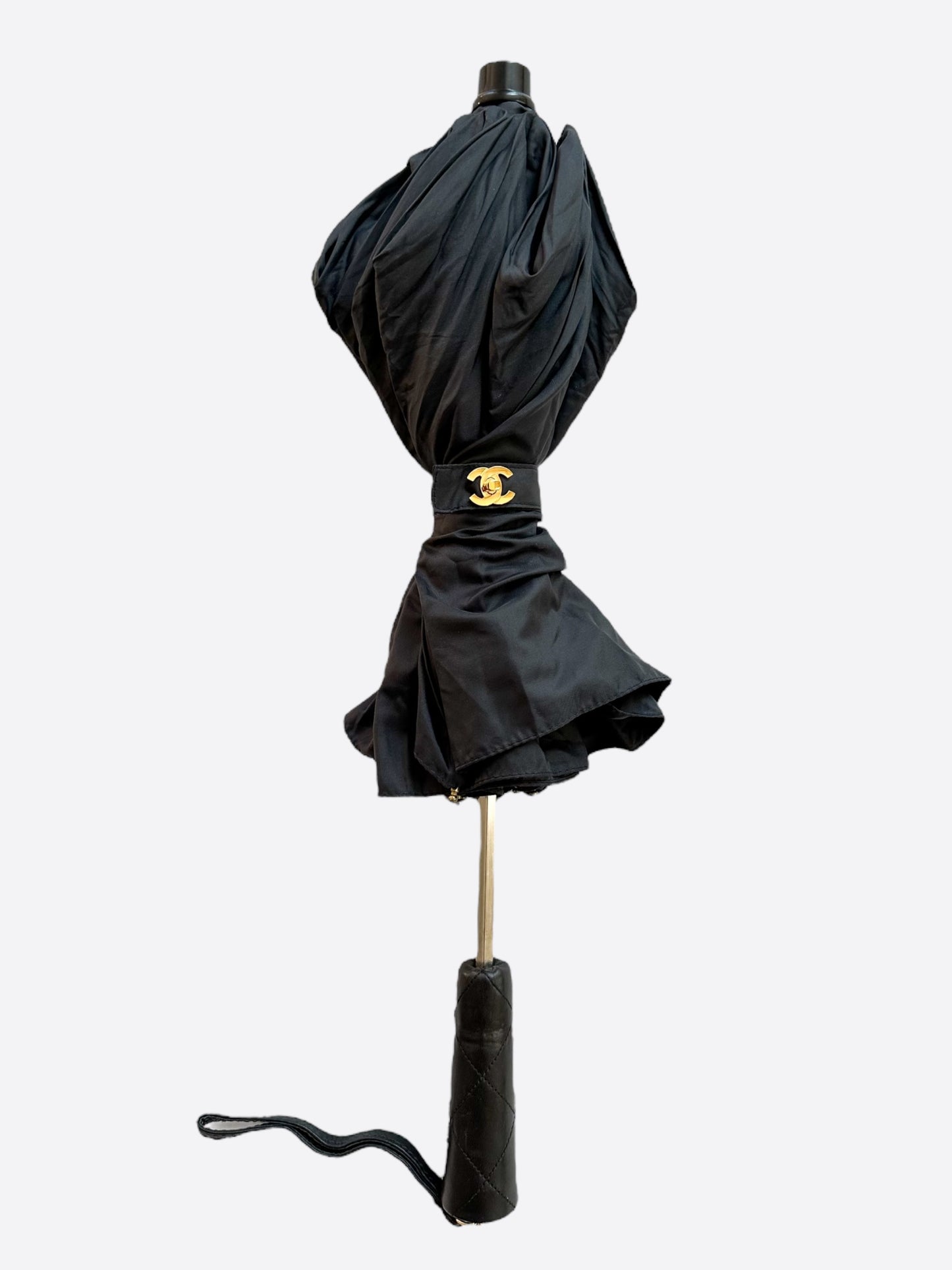 Chanel Black Folding Logo Umbrella & Case