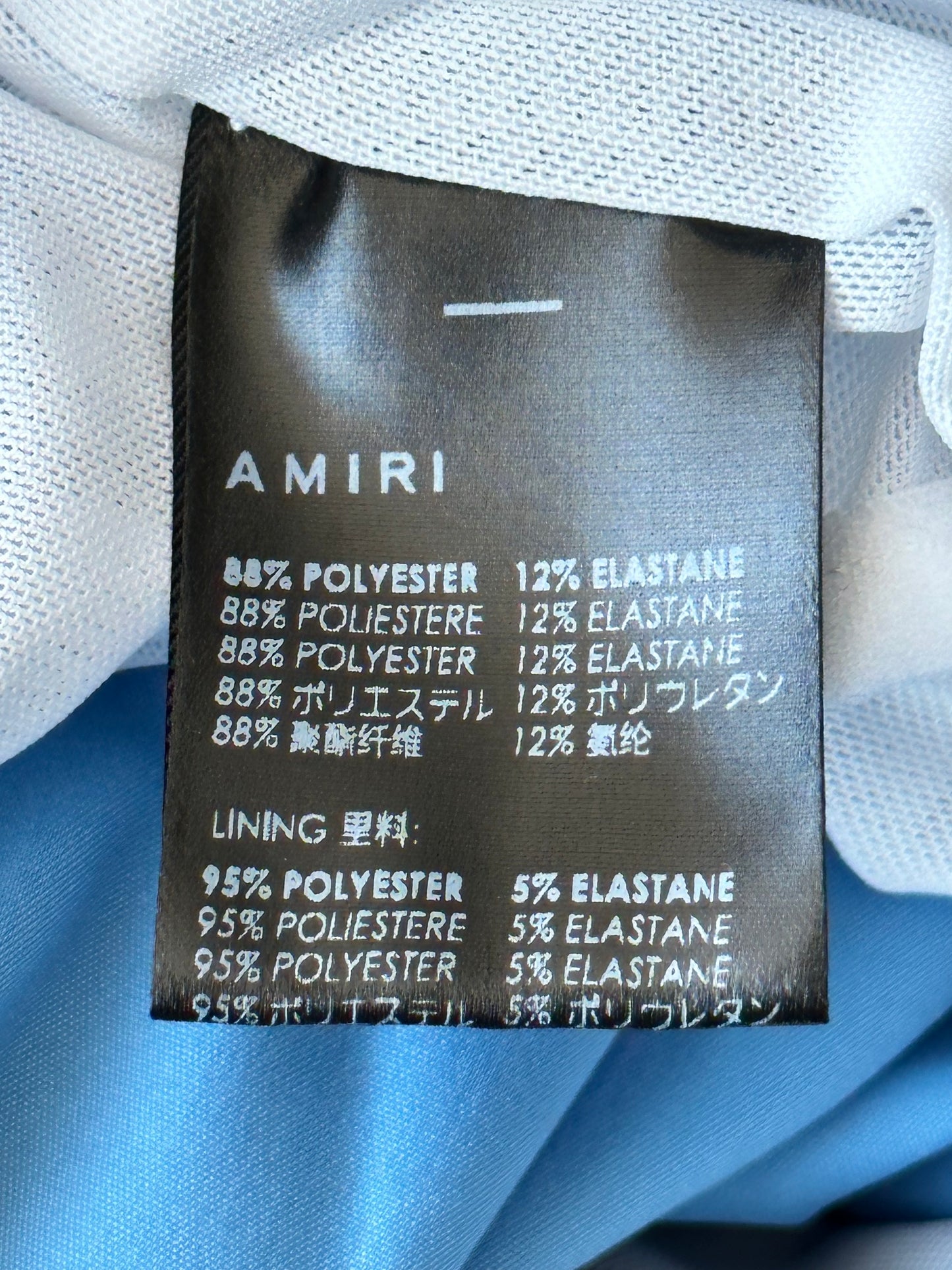 Amiri Blue & White MA Bar Logo Swimshorts
