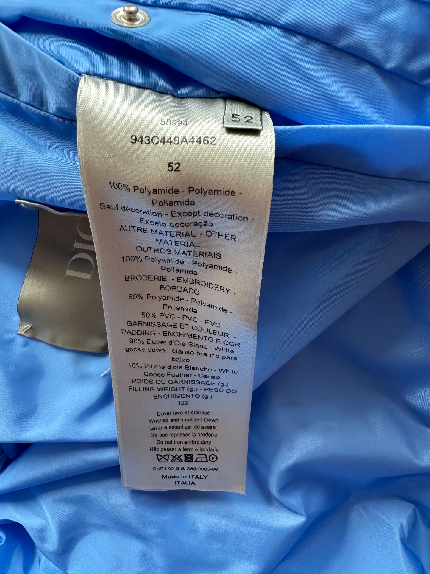 Dior Blue Oblique Puffer Jacket