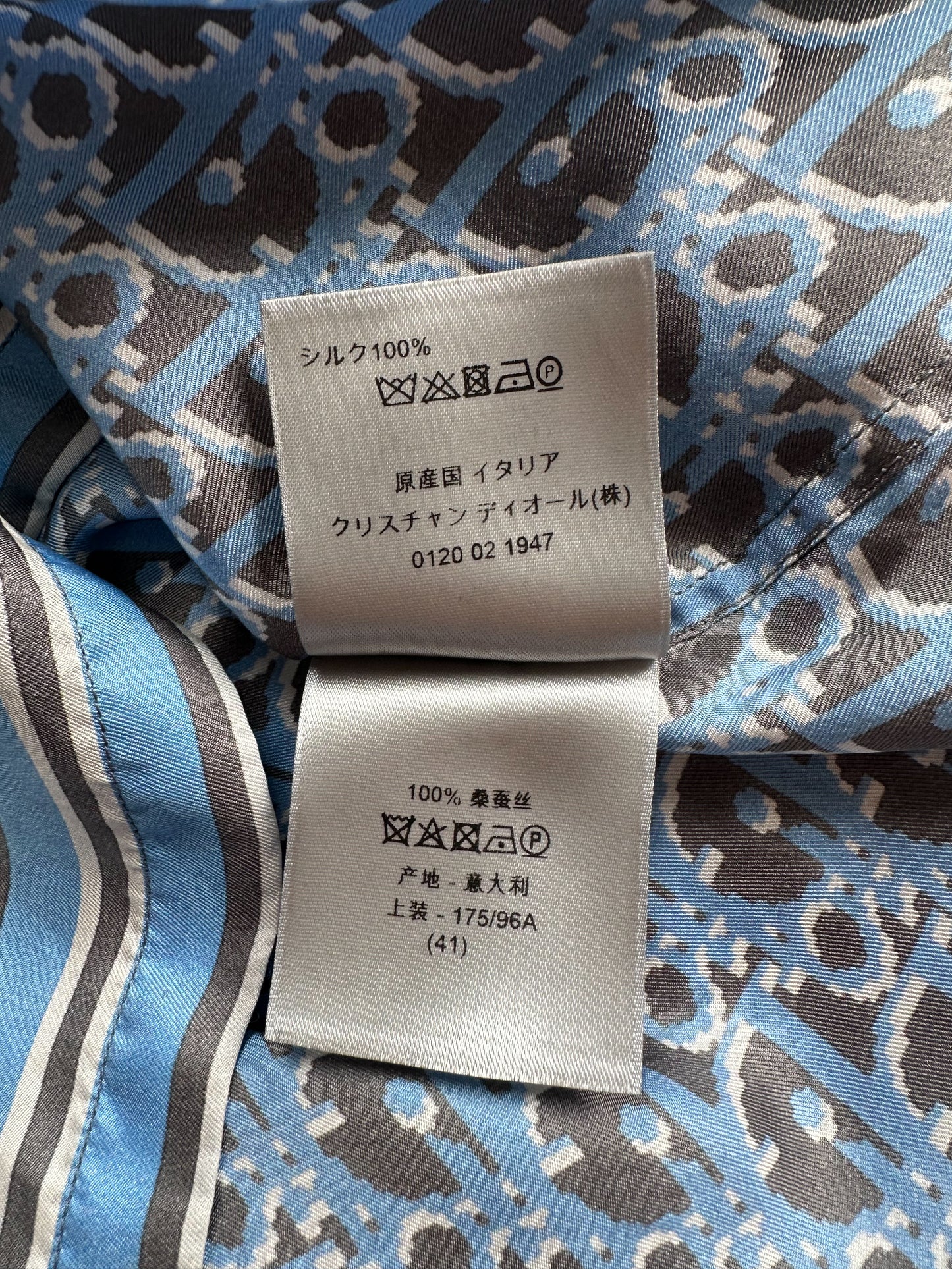 Dior Black & Blue Pixel Oblique Silk Button Up Shirt
