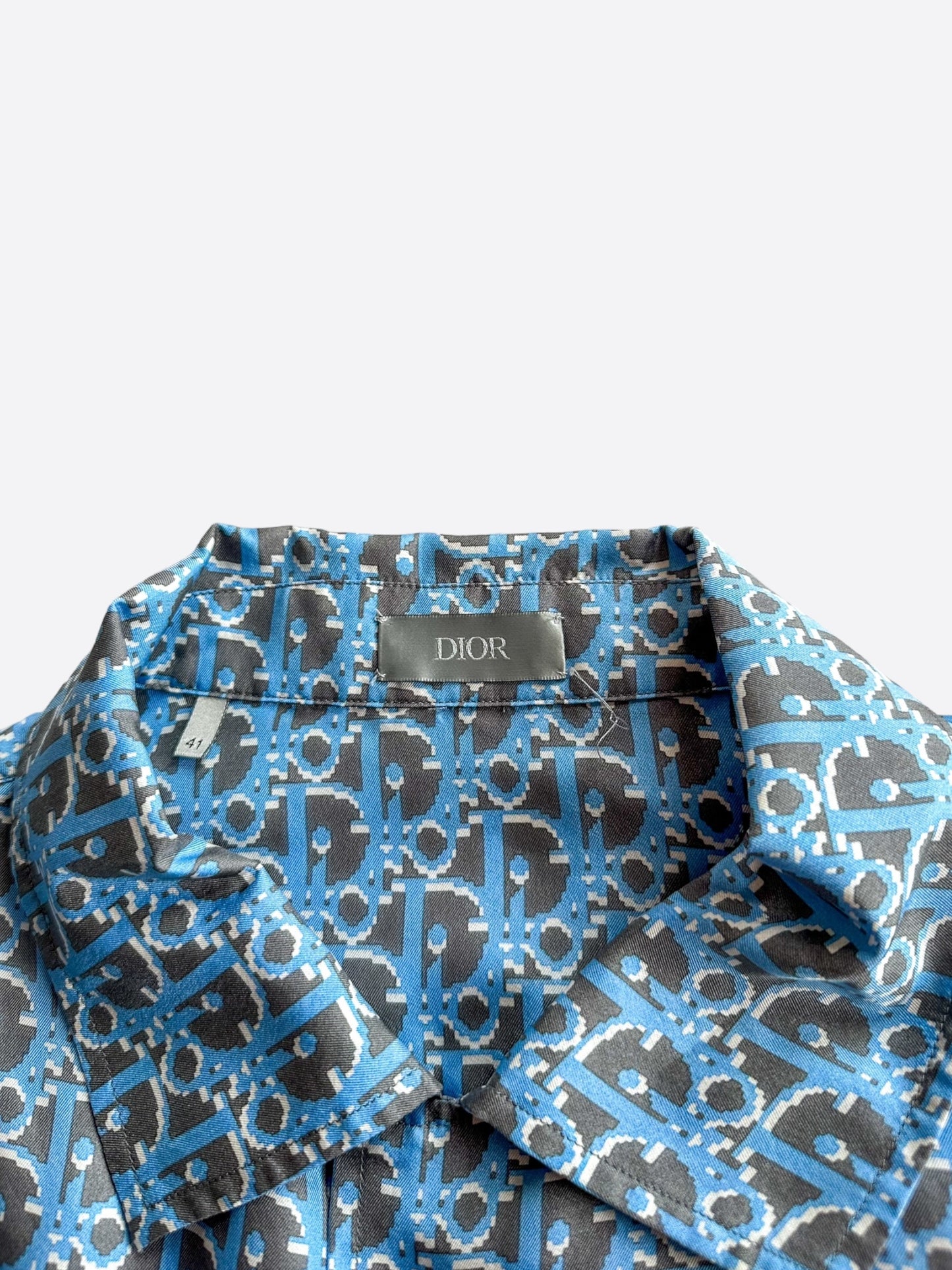 Dior Black & Blue Pixel Oblique Silk Button Up Shirt