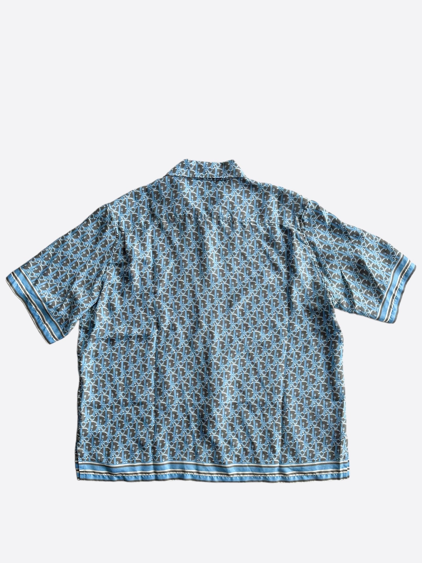 Dior Black & Blue Pixel Oblique Silk Button Up Shirt