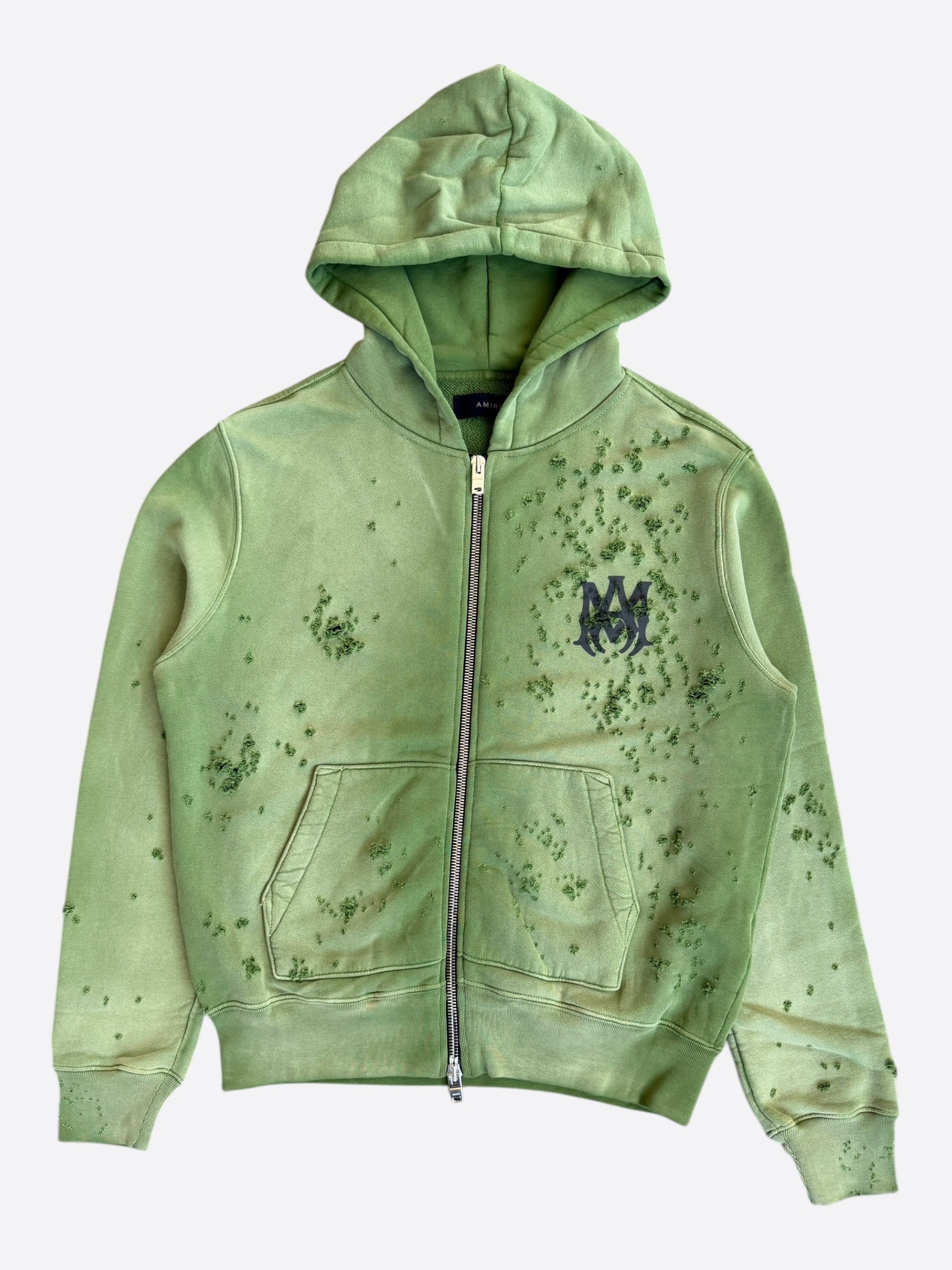 【れ】AMIRI ロゴ カーキ フーディ AMIRI logo-detail frayed-hem Hoodie | Green | FARFETCH