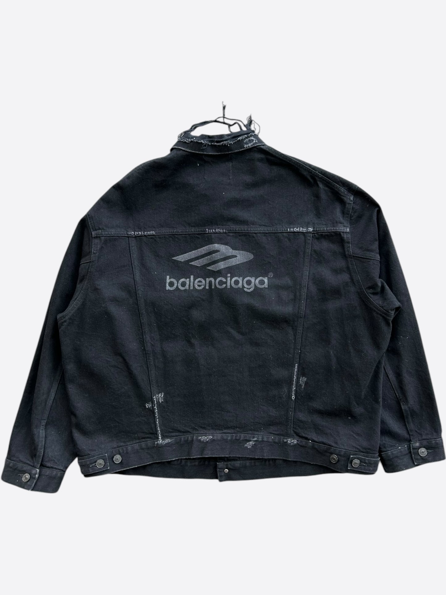 Balenciaga Black BB Logo Distressed Denim Jacket