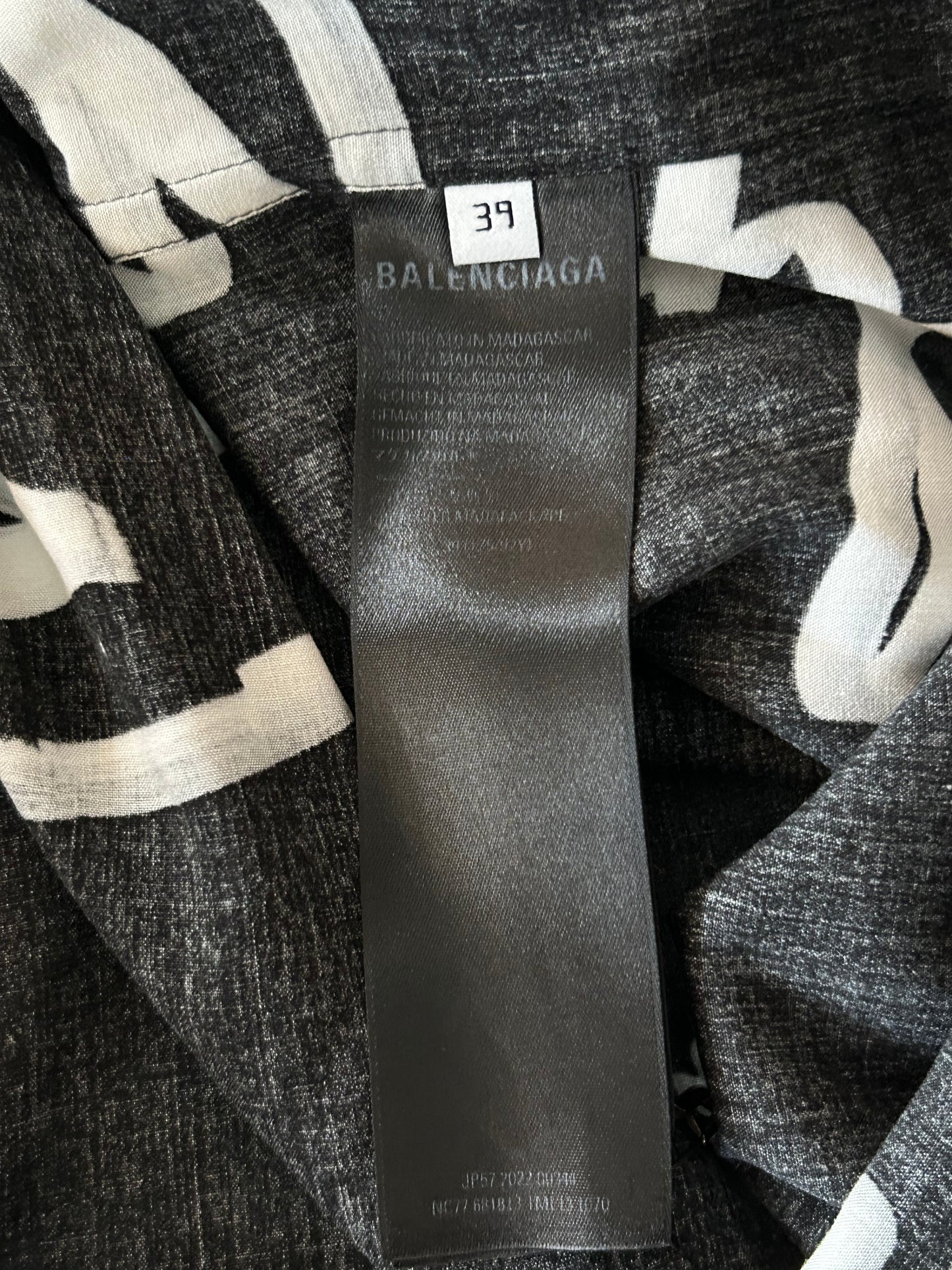 Balenciaga Black & White Script Button Up Shirt