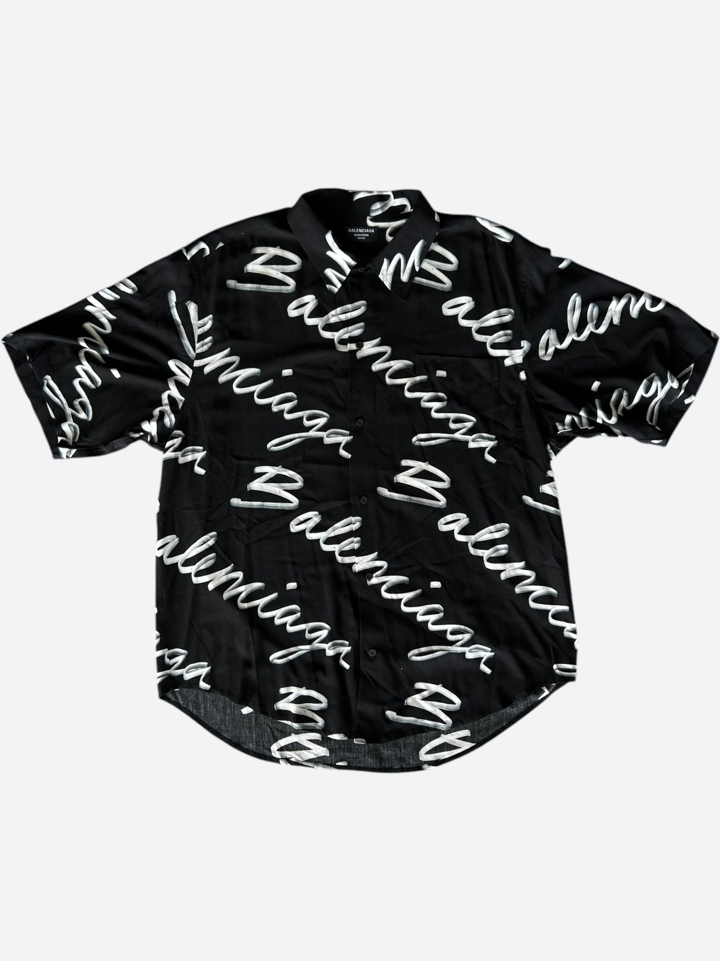 Balenciaga Black & White Script Button Up Shirt