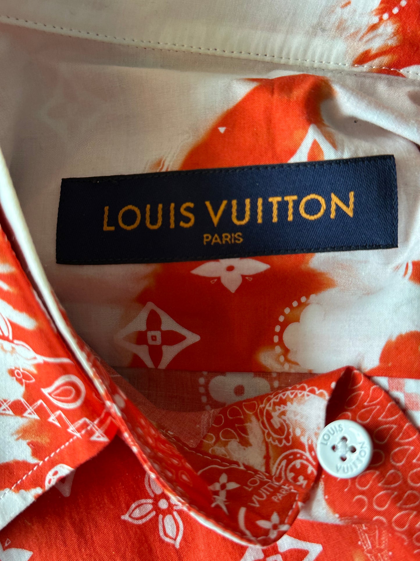 Louis Vuitton Red Bleached Bandana Monogram Button Up Shirt