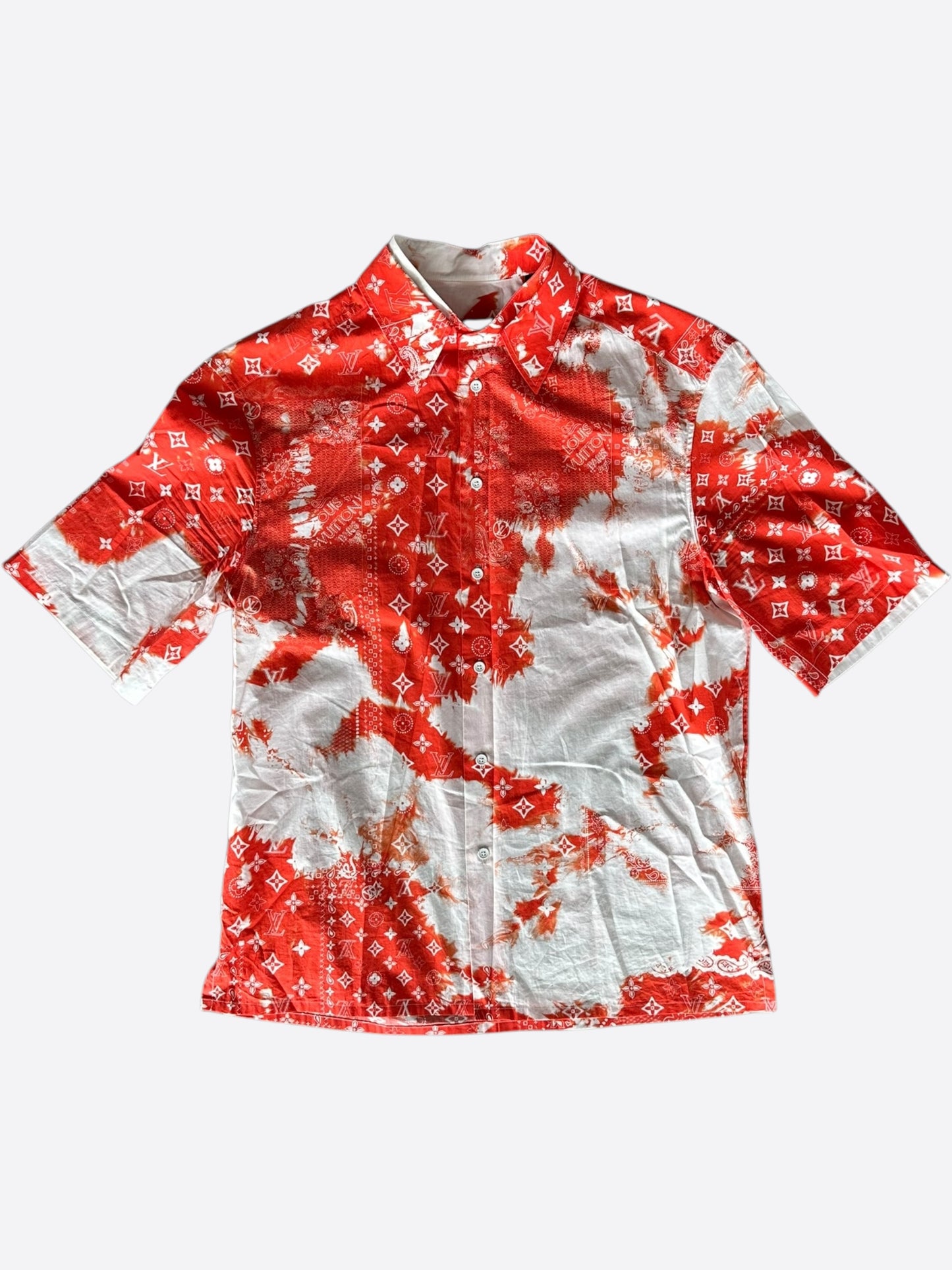 Louis Vuitton Red Bleached Bandana Monogram Button Up Shirt