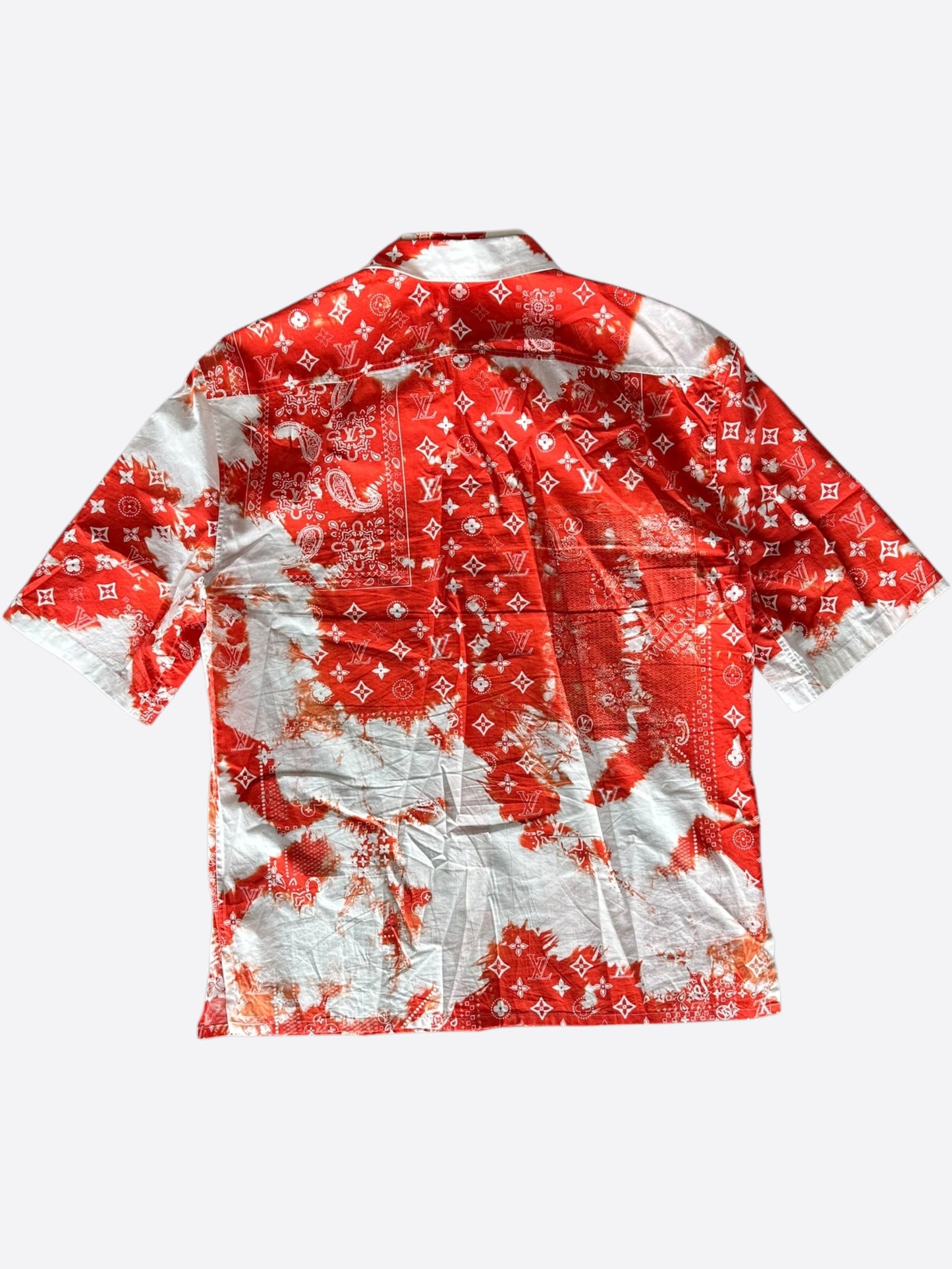 Louis Vuitton Red Bleached Bandana Monogram Button Up Shirt