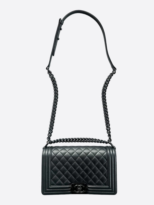 Chanel So Black Calfskin Quilted Medium Boy Bag