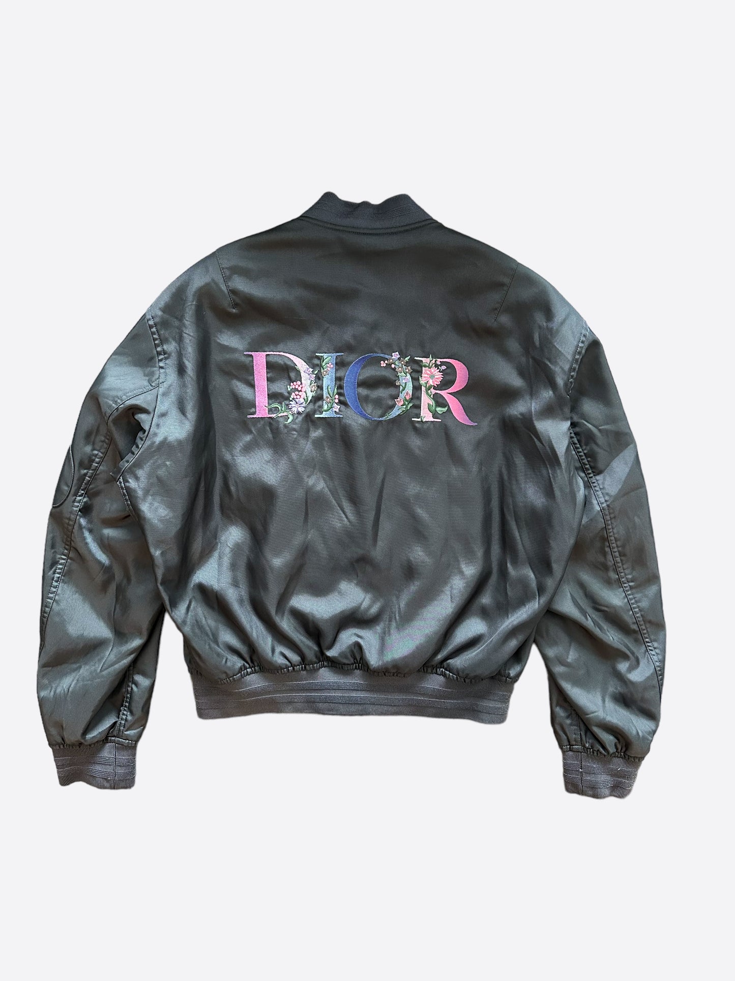 Dior Grey Floral Print Embroidered Bomber Jacket