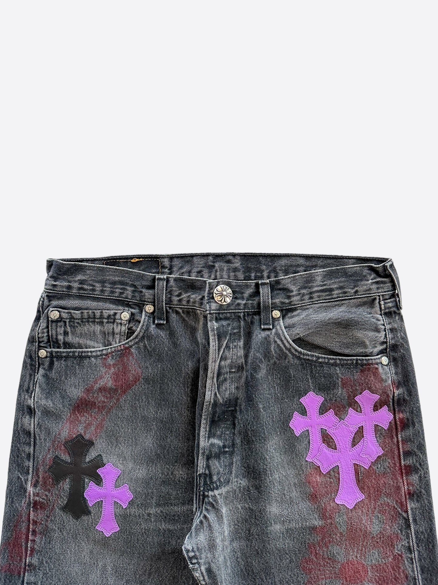 Chrome Hearts Levis Grey & Purple Cross Patch Paris Exclusive Stencil Jeans