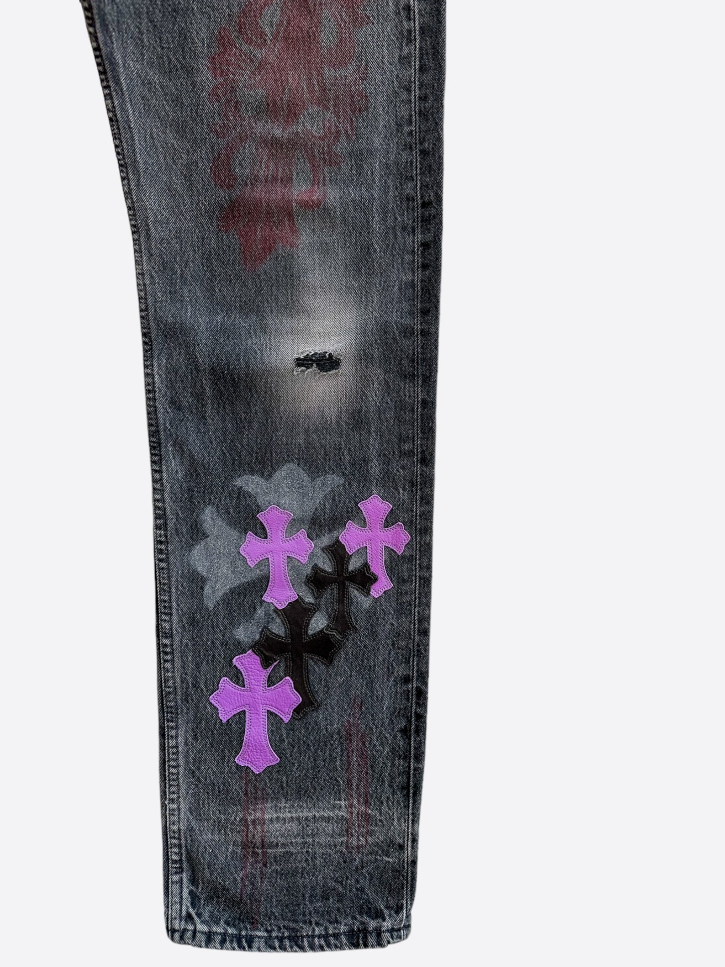 Chrome Hearts Levis Grey & Purple Cross Patch Paris Exclusive Stencil Jeans