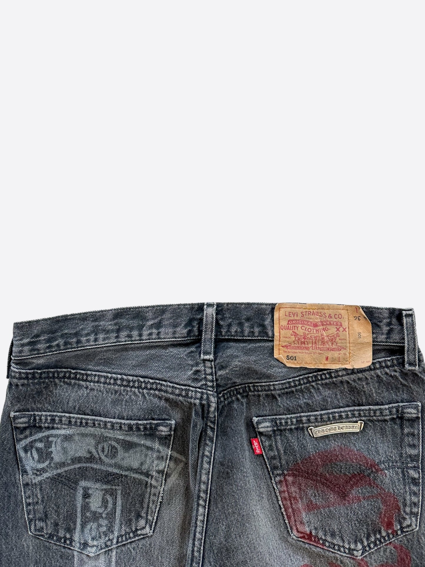 Chrome Hearts Levis Grey & Purple Cross Patch Paris Exclusive Stencil Jeans